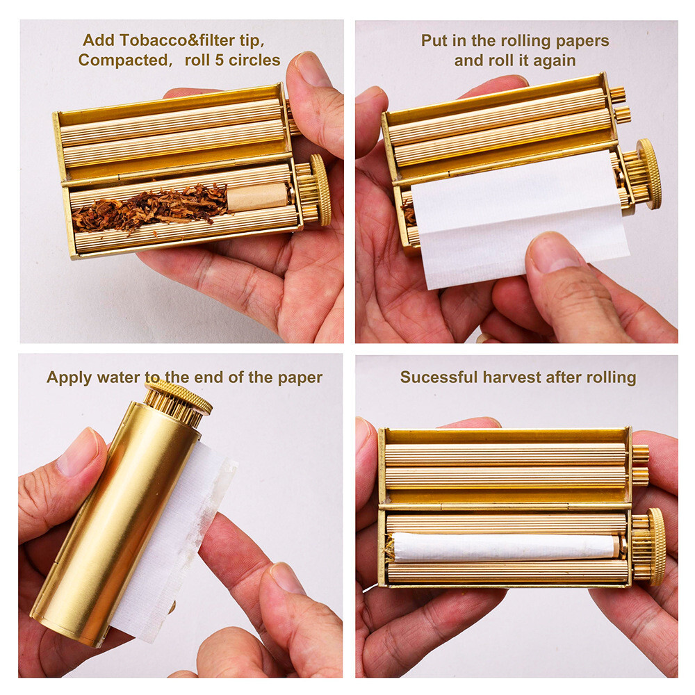 Cylindrical Solid Brass Vintage Manual Cigarette Rolling Machine Fit 70-75MM