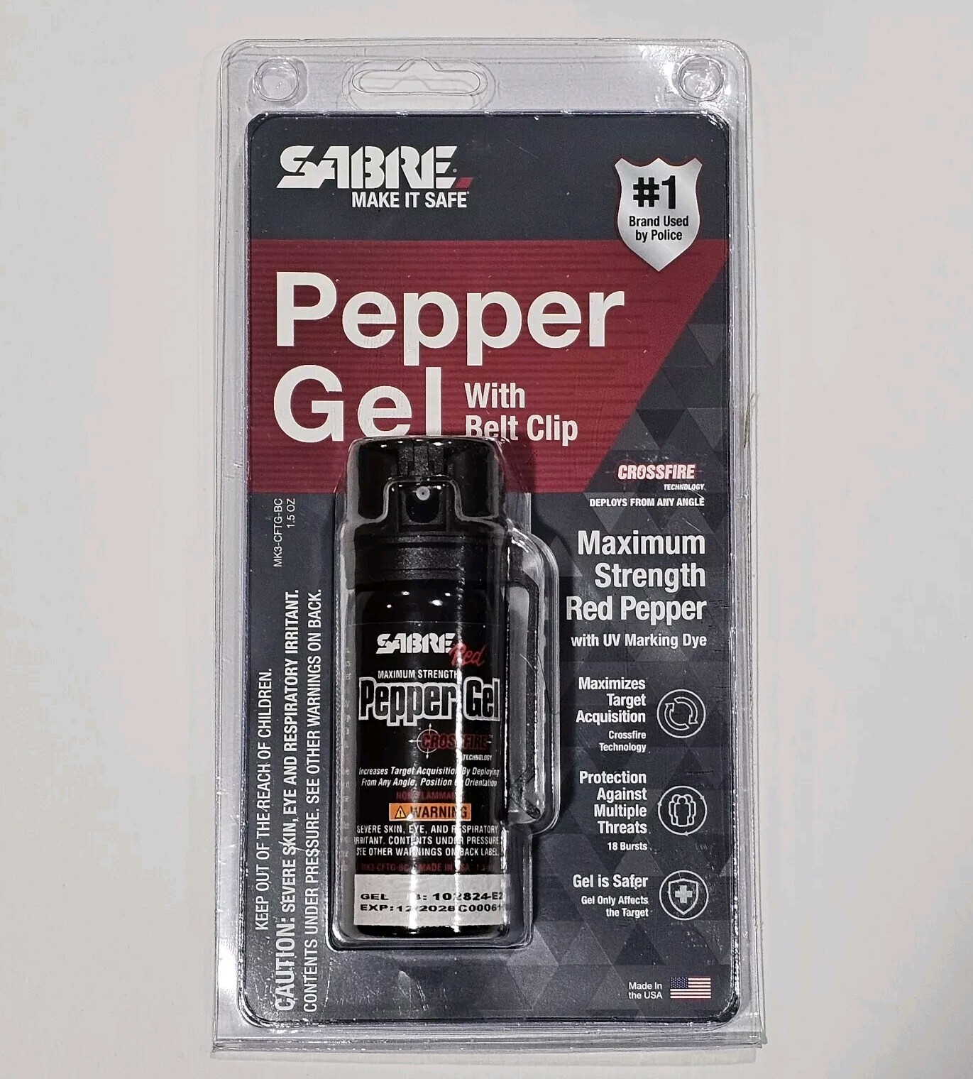 Sabre Crossfire Pepper Gel Max Strength With Belt Clip Deploys From Any Position