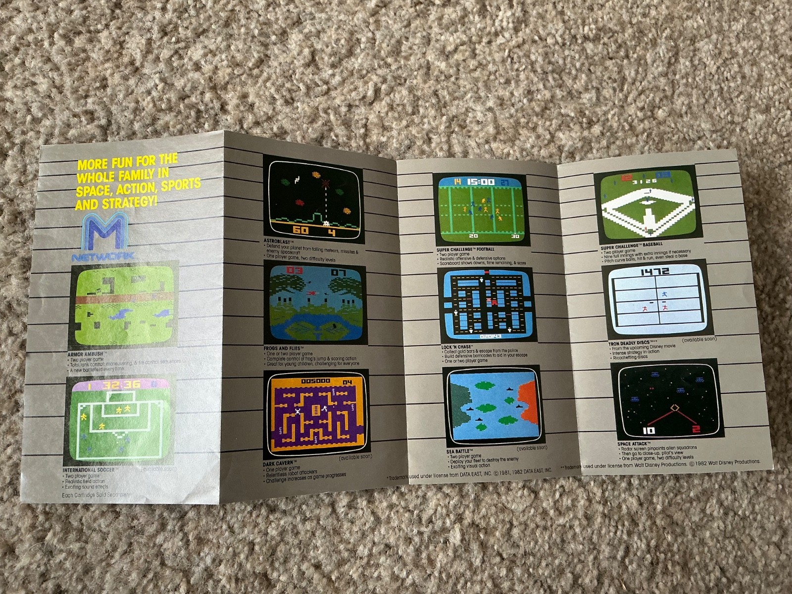 Vintage 1982 Mattel Electronics Atari M Network Insert Booklet