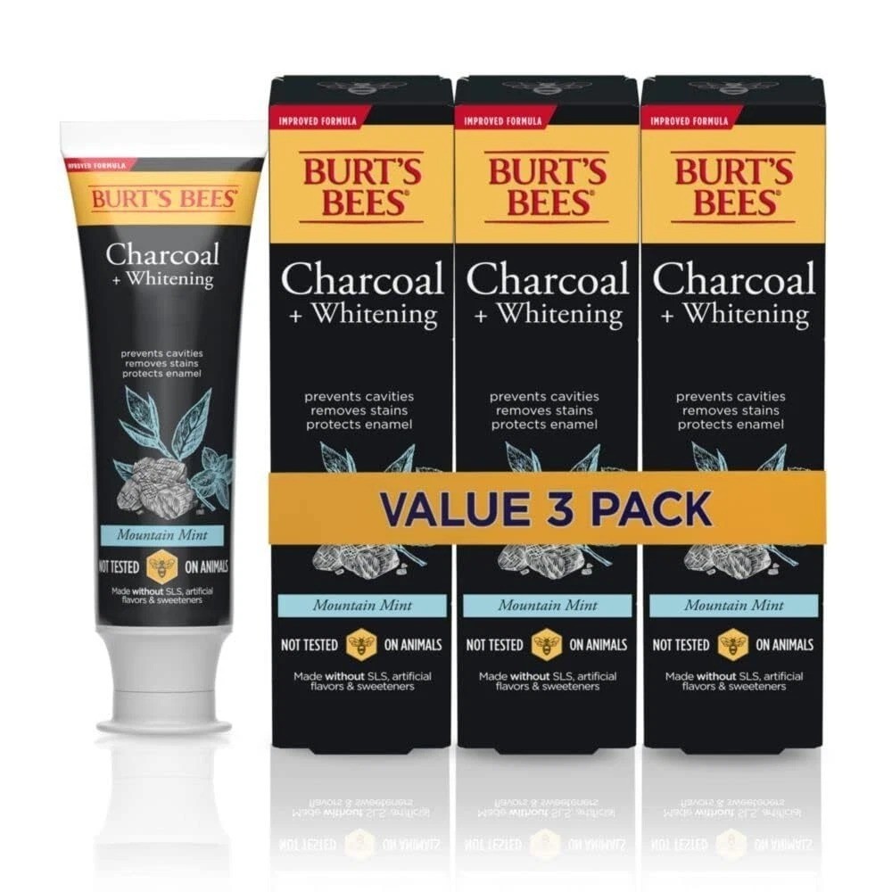 Burt's Bees Charcoal Toothpaste Pack of 3 | 4.7 oz Each Not Tested On Animals