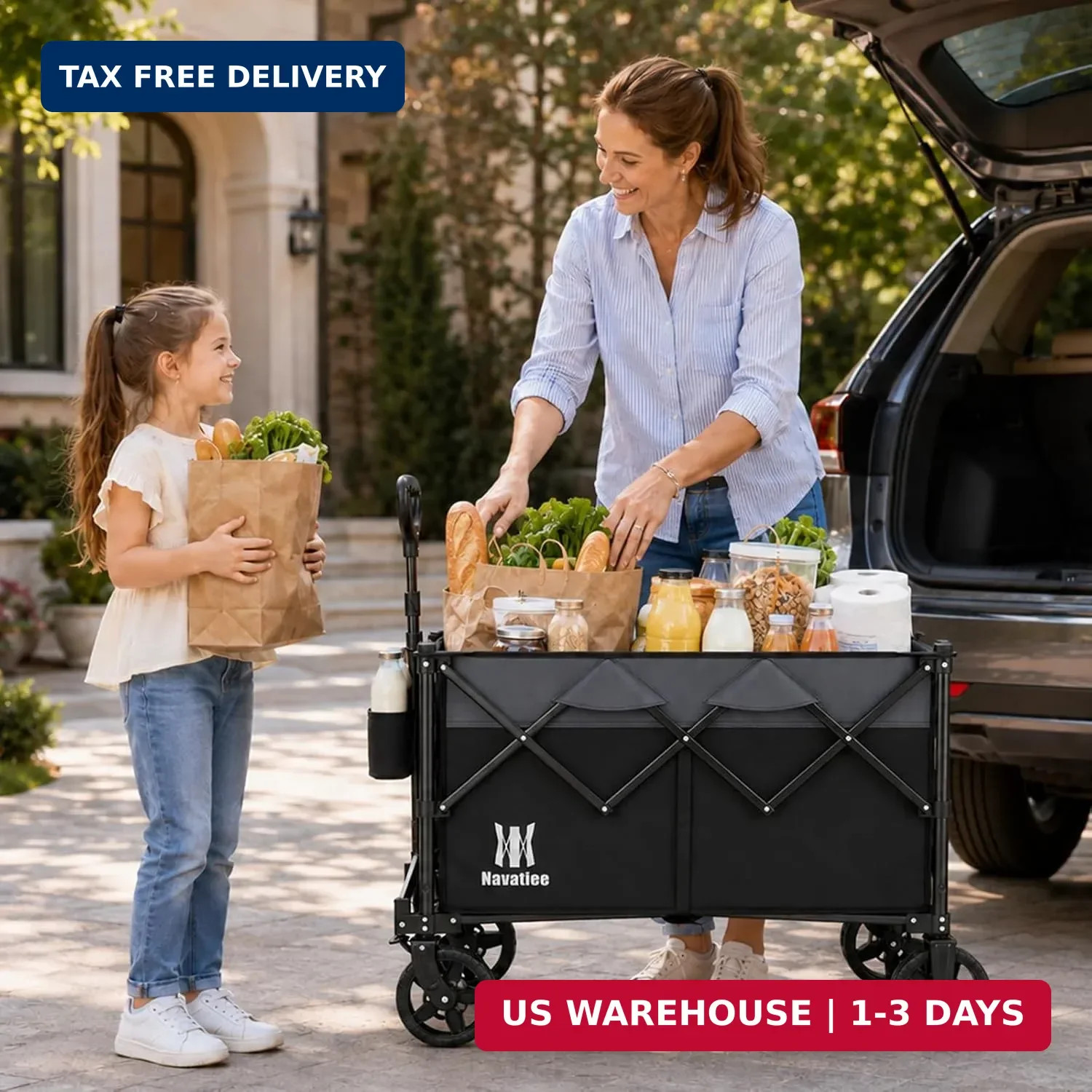 165L Collapsible Folding Wagon, Large Foldable Wagon with Silent All-Te