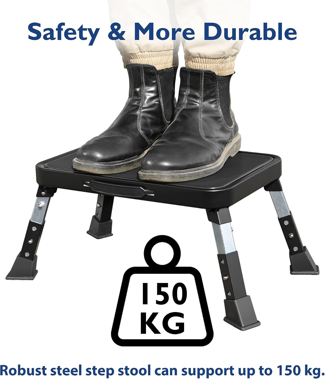 Folding Step Stool, 3-Level Adjustable Metal Step Stool, 330Lbs | Heavy Duty Fol