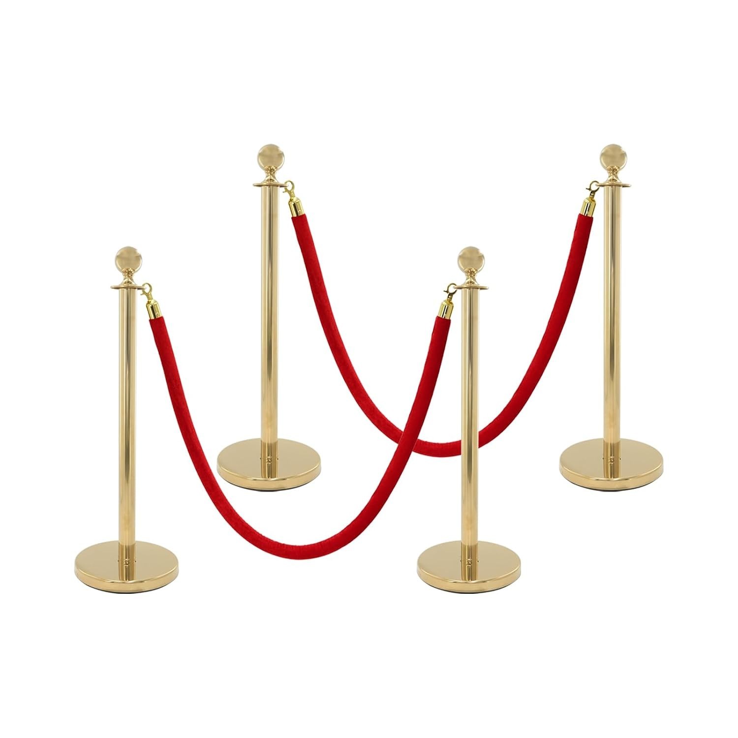 4 Stanchions Post & 5' Velvet Ropes, Red/Gold Fillable Base Fancy Decor Barrier