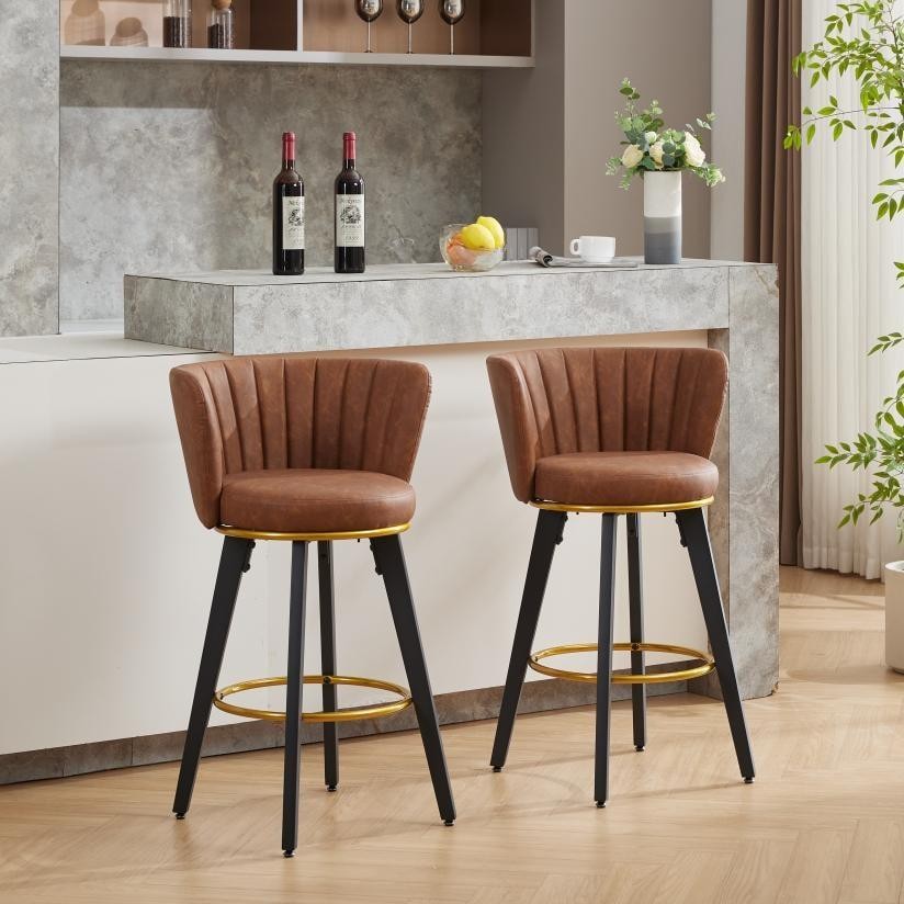 Ostweer Furniture Set Of 2 26 H 360 Swivel Upholstered Barstools - Beige
