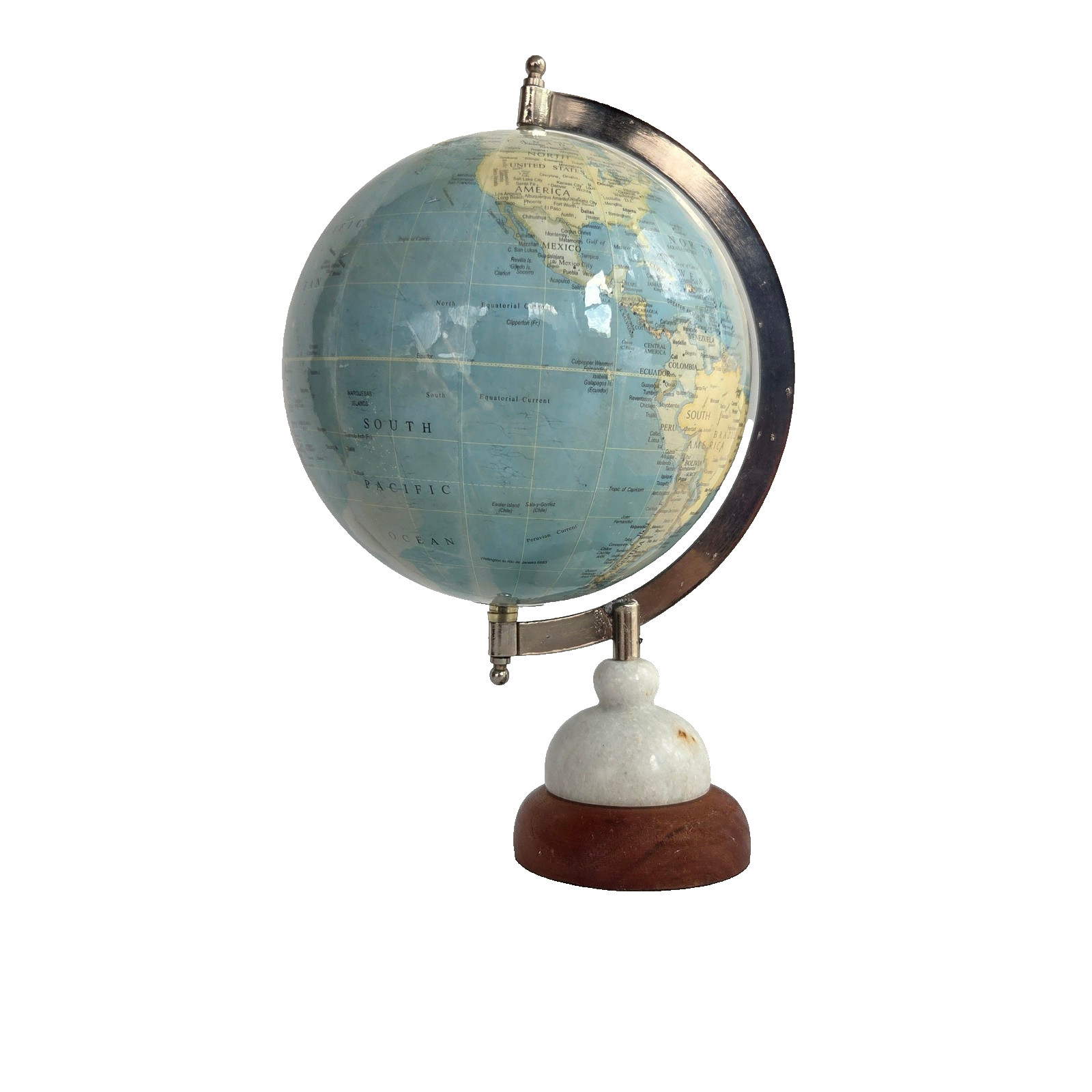 2012 World Globe Spinning on Stone and Wood Base