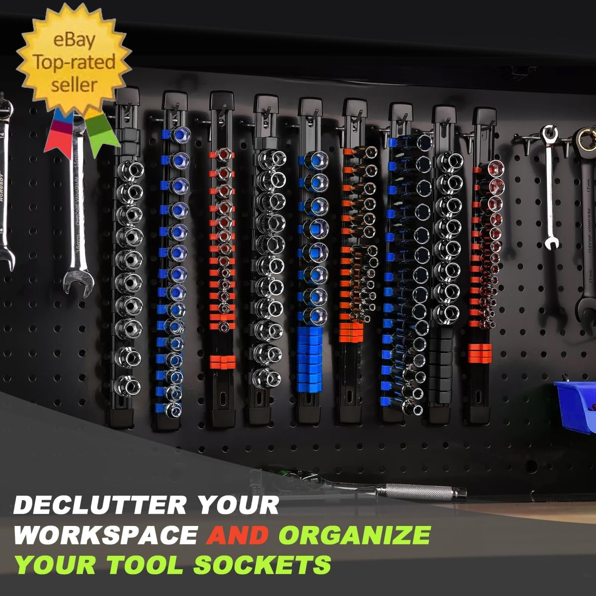 3-Piece Socket Organizer Rail Set, Heavy Duty Socket Holder for 1/4", 3/8", 1/2"