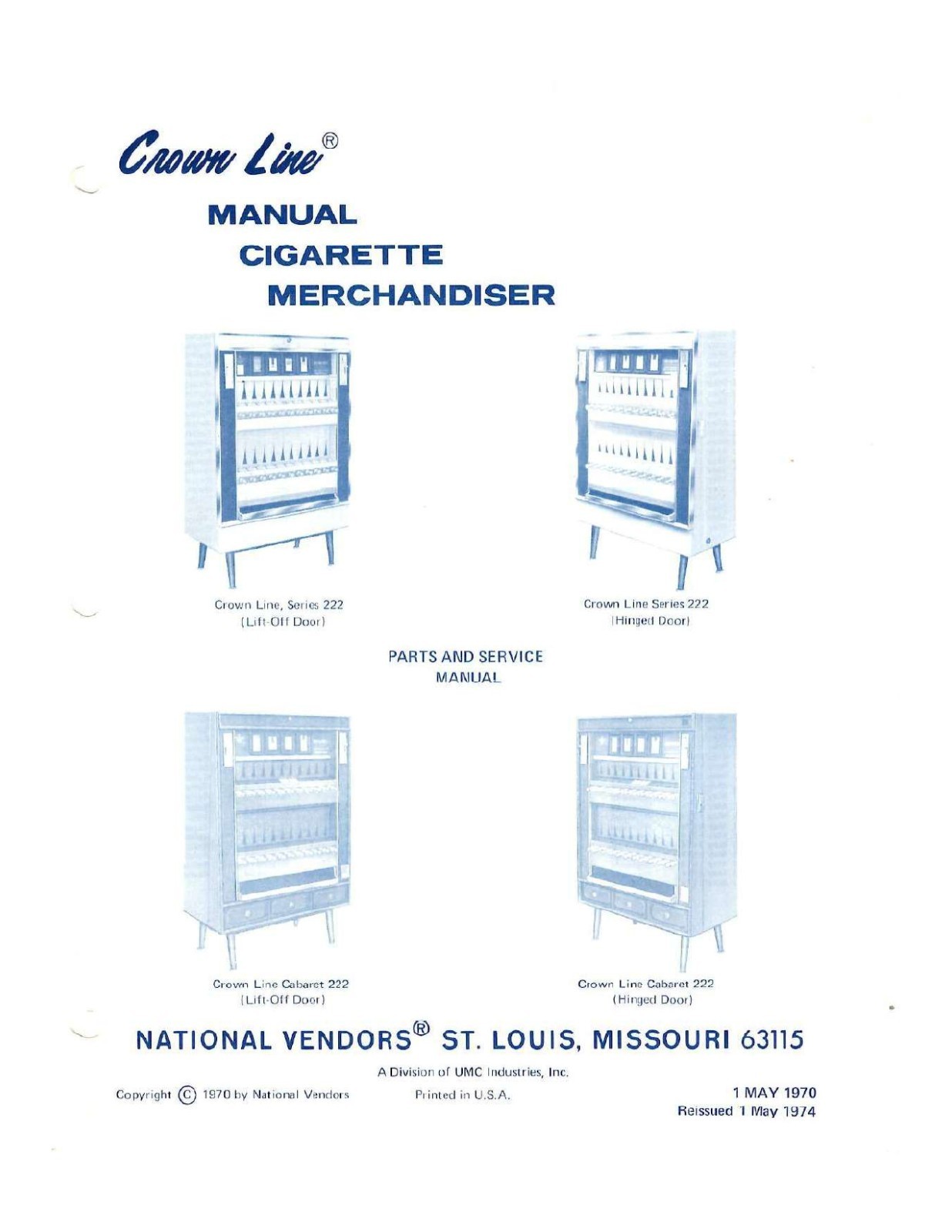 Crown Line Manual Cigarette Merchandiser Manual 120 pages- You Select Option