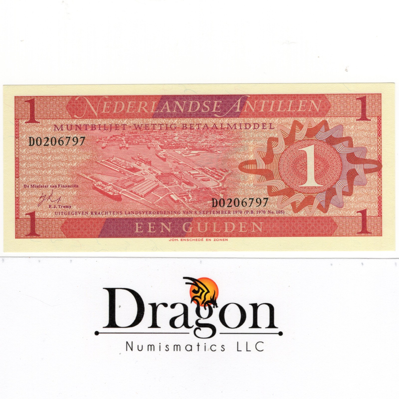1970 Netherlands Antilles 1 Gulden Muntbiljet Best seller P# 20