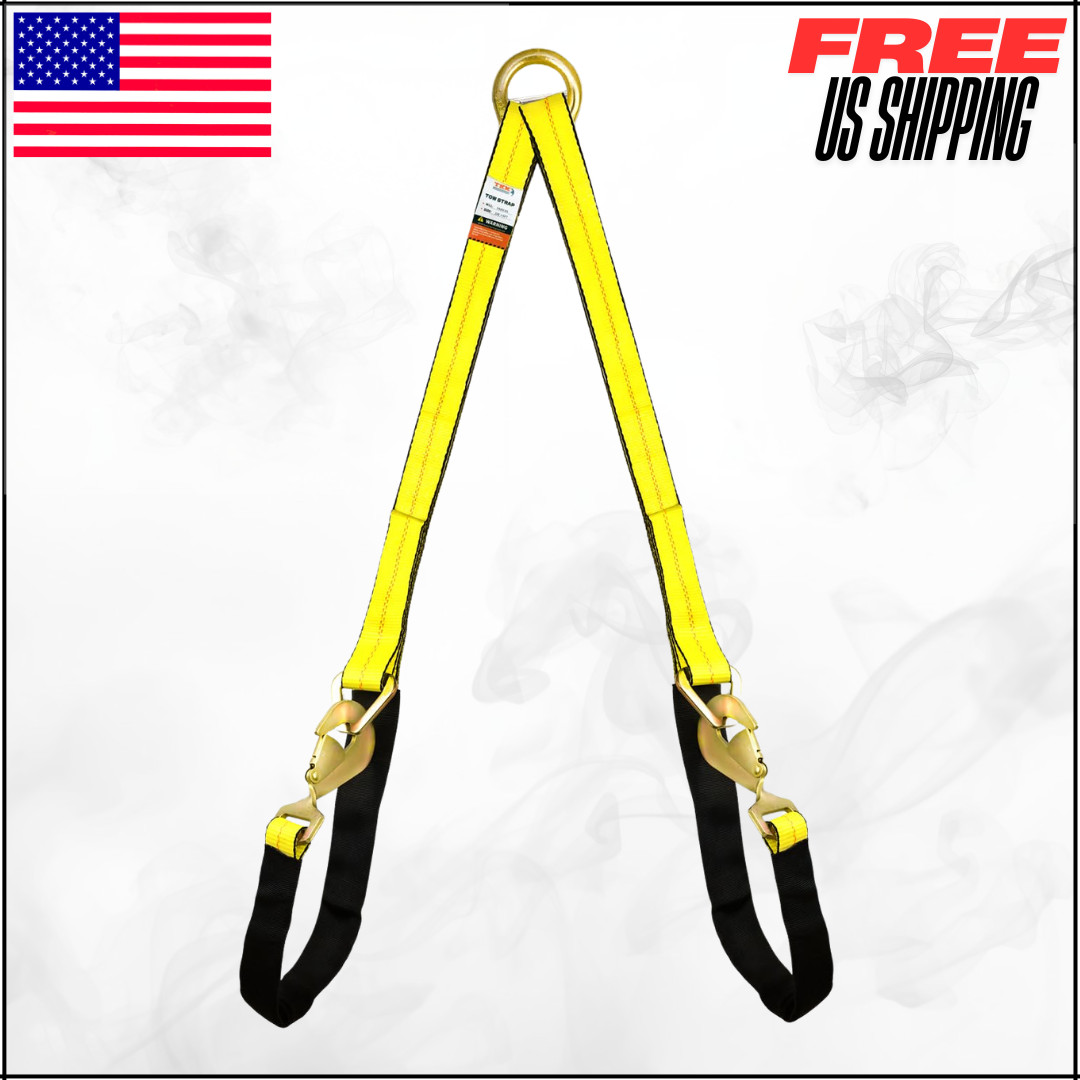 V Bridle Tow Strap 5,400lb Capacity W/ Snap Hooks Heavy Duty 2" x 4'