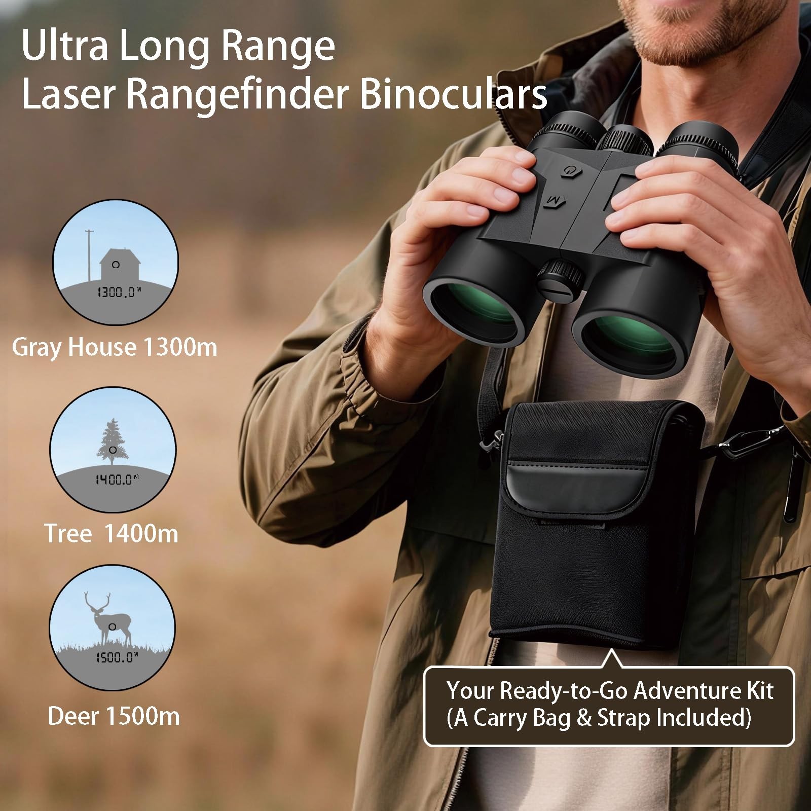 Gravoptics Rangefinder Binoculars for Hunting, 1968 Yard Long Range Laser