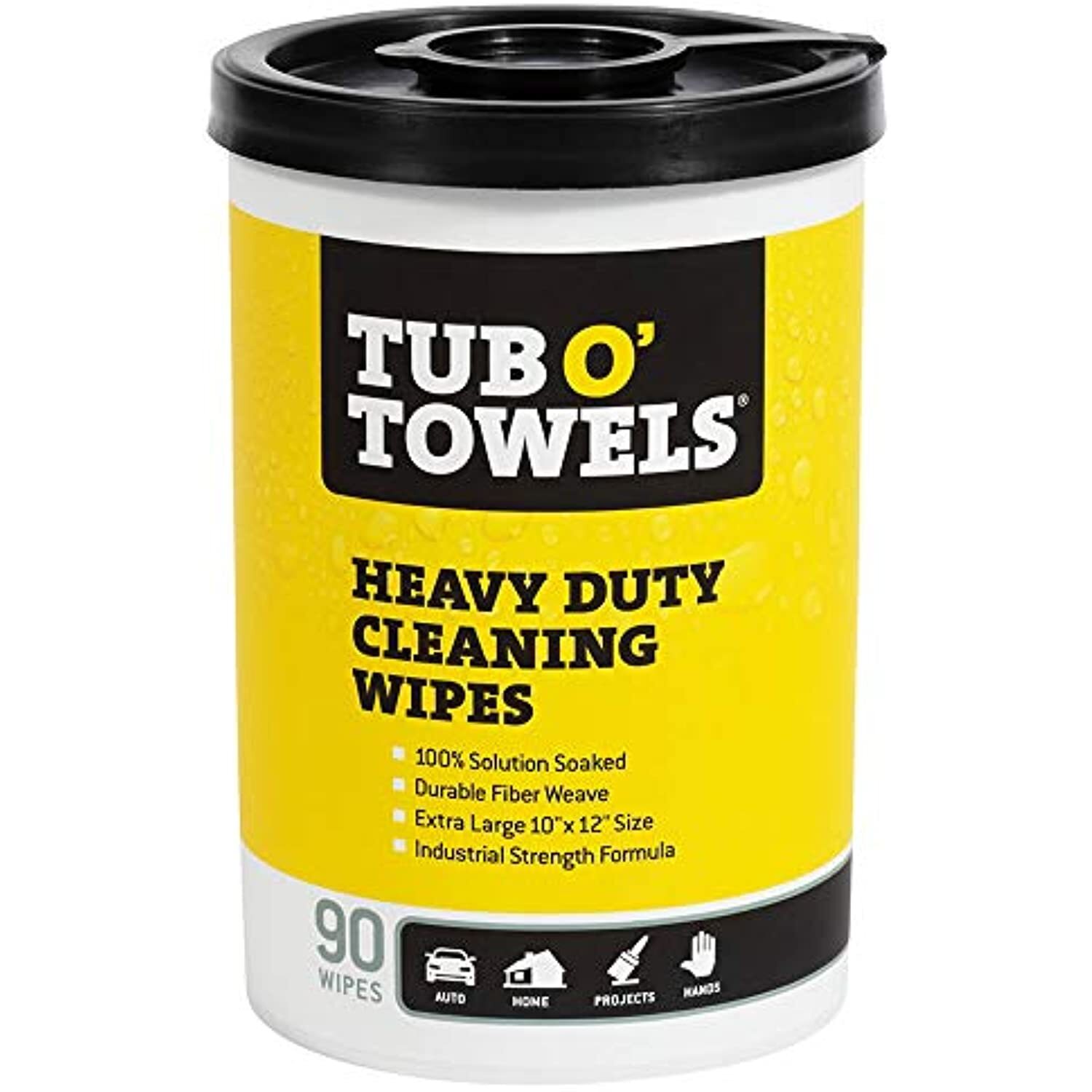Tub O Towels TW90 Heavy-Duty 10" x 12" Size Multi-Surface Cleaning Wipes, 90