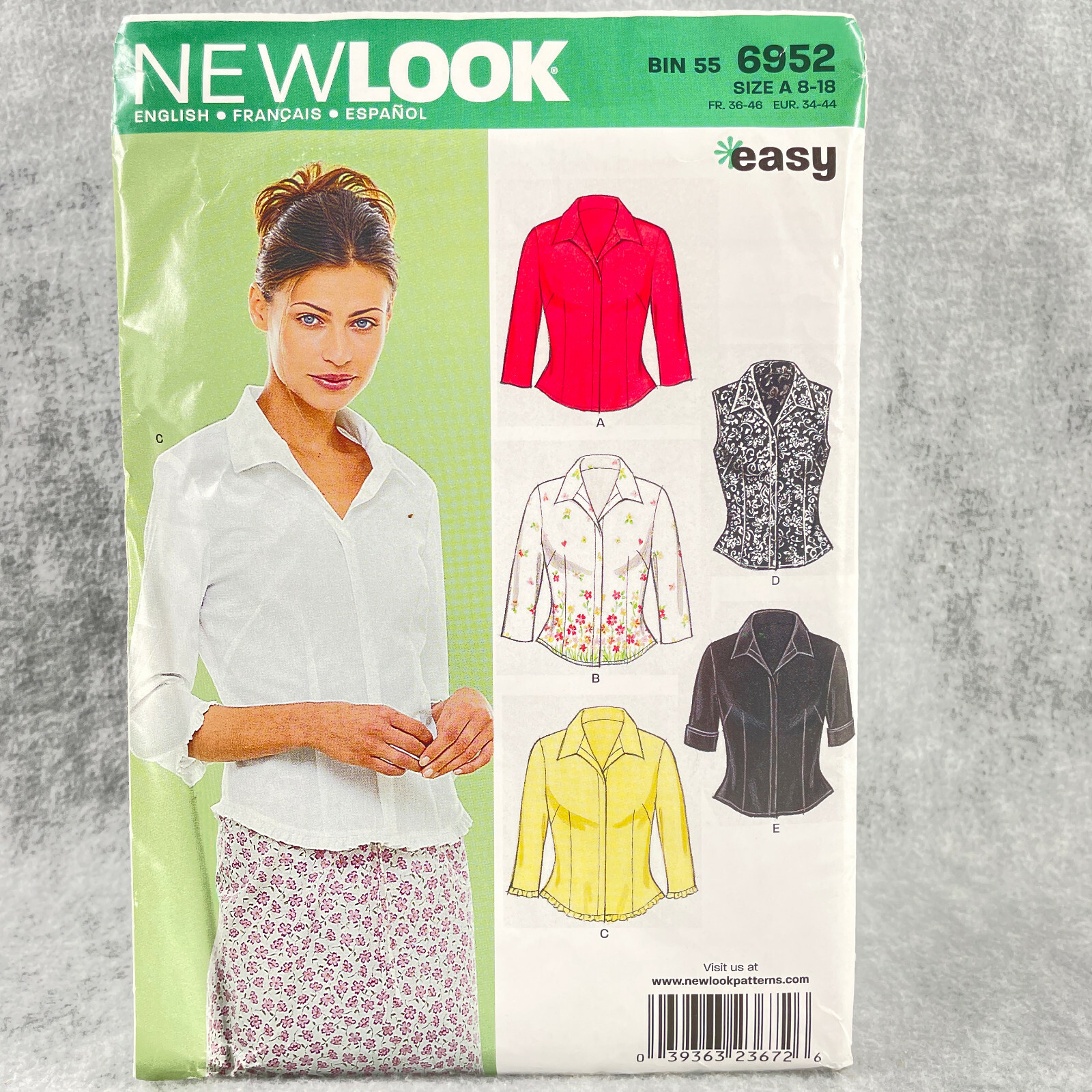 New Look 6952 Button Up Top Shirt Fitted Misses Size 8 18 Sewing Pattern