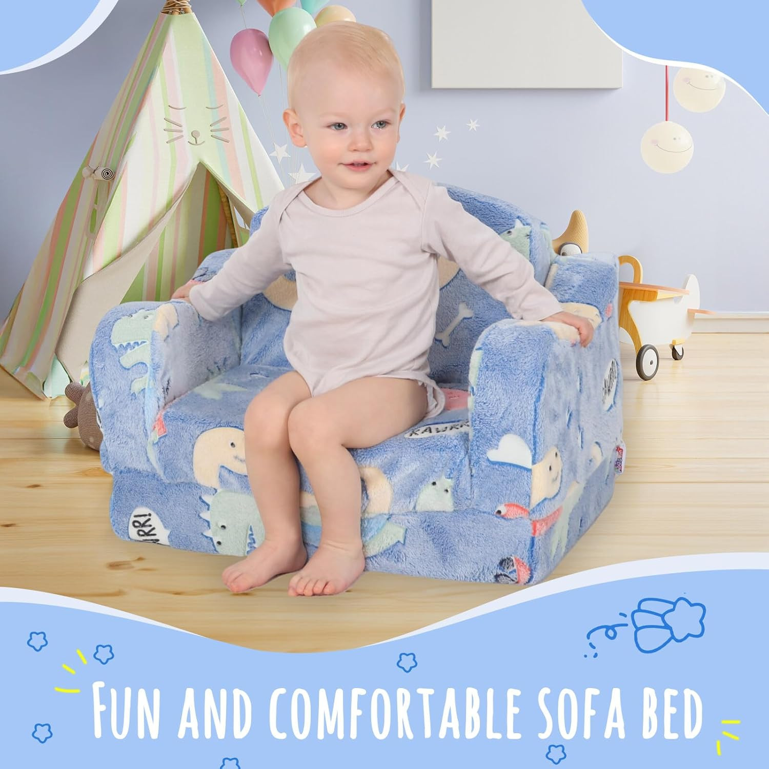 Thick Comfy Toddler Chair and Couch for Kids,2-In-1 Soft Plush Fold Out Sofa for