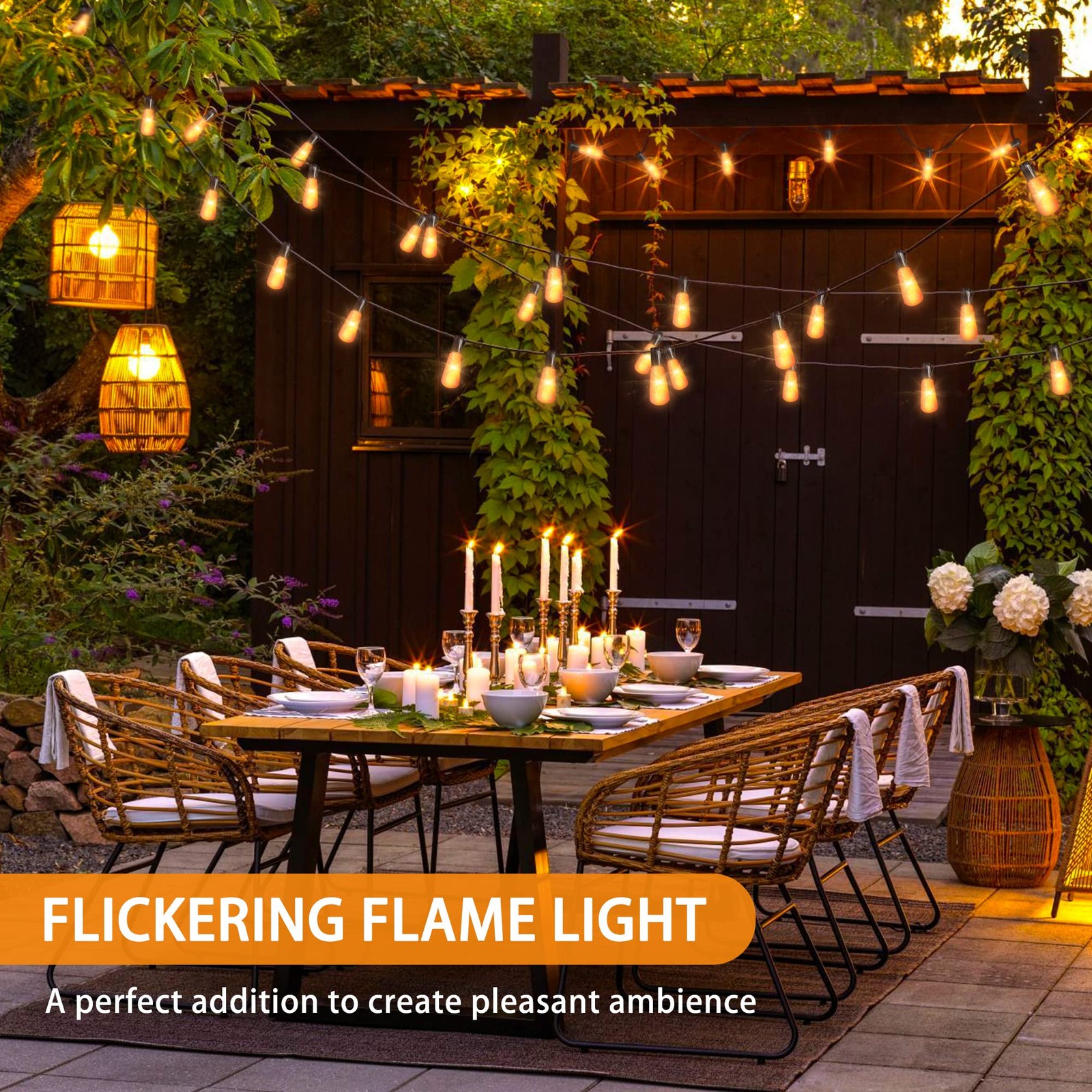 Flickering Flame String Lights,22Ft 20LED Lights for Outside,Plug in Garden L...