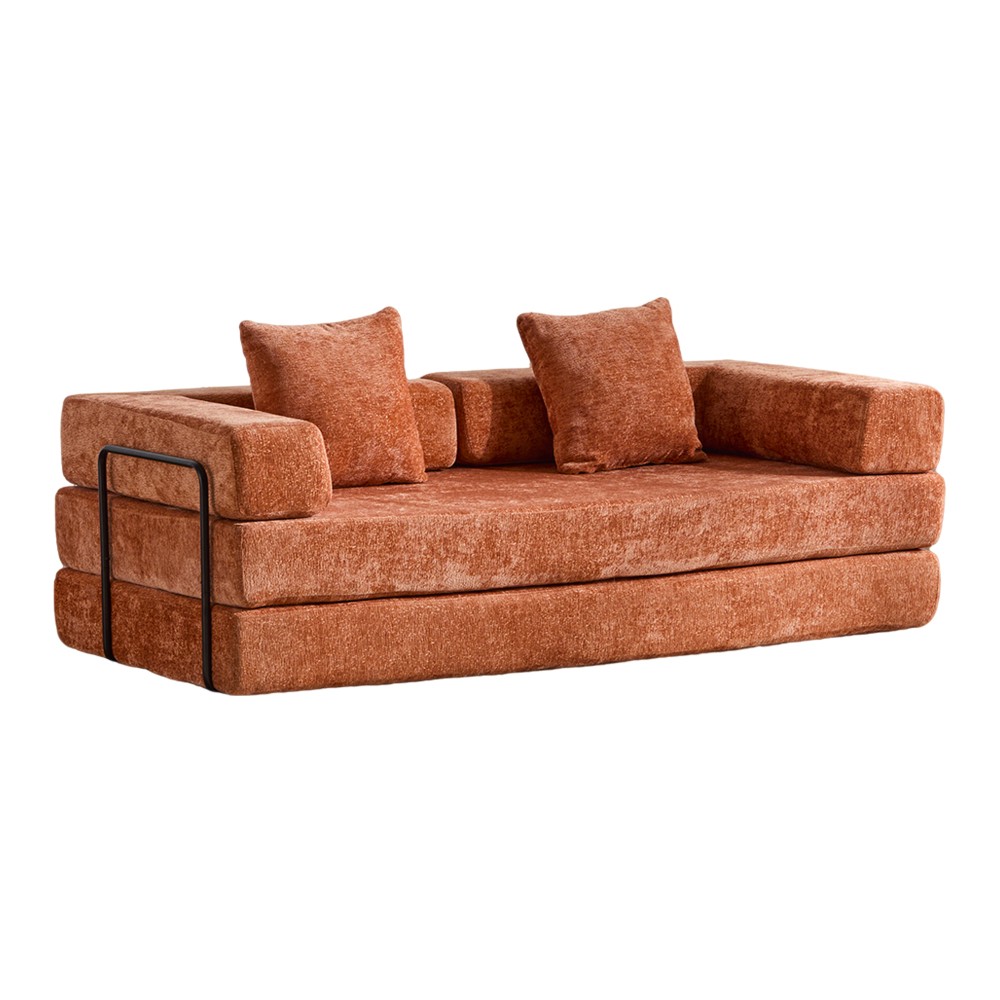 Chenille Fabric Futon Sofa Bed 3-Seater with Memory Foam Convertible