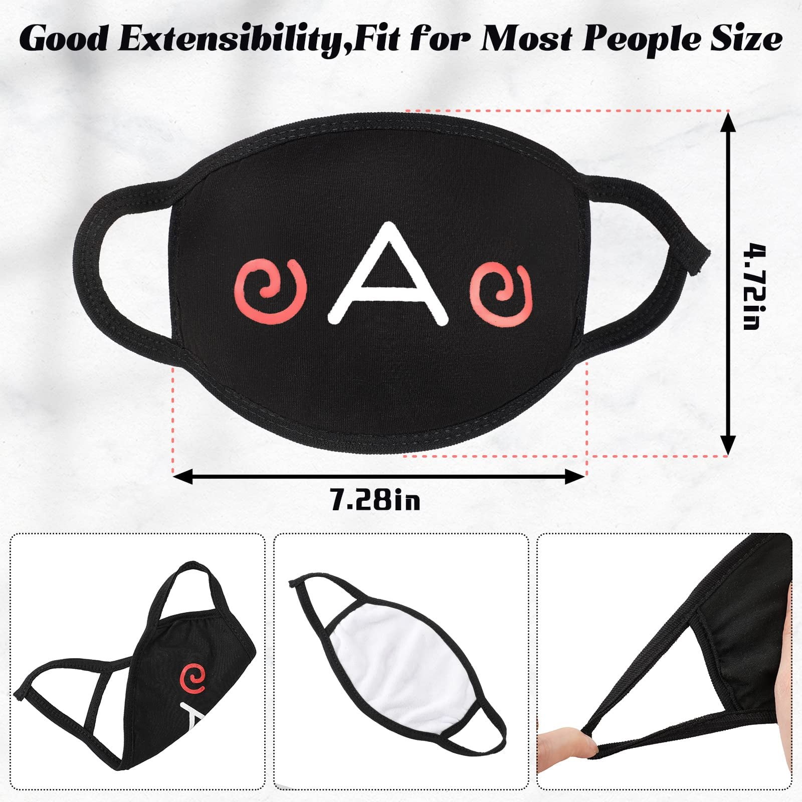 10Pcs Cute Face Mask - Black & White, Reusable Washable Cotton, for Adult Teens