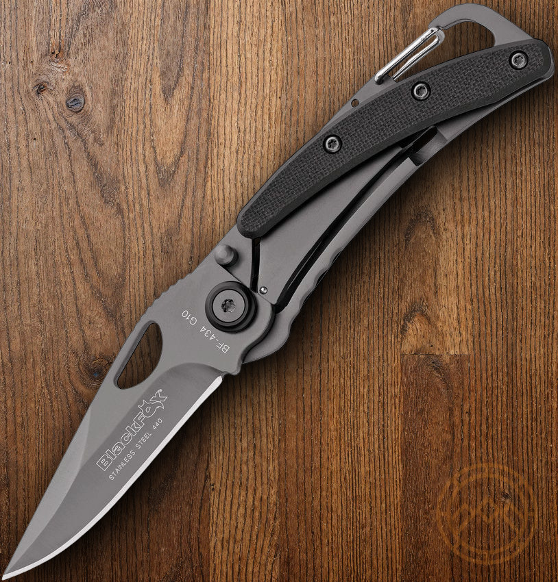 Black Fox Framelock Folding Knife 2.5" Gray 440 Steel Blade G10/Titanium Handle