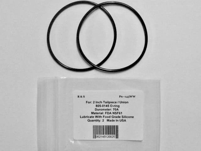 2 Waterway 805-0145 2 inch Tailpiece, Union  O-Rings / R&S 145WW / FDA NSF61 Mat