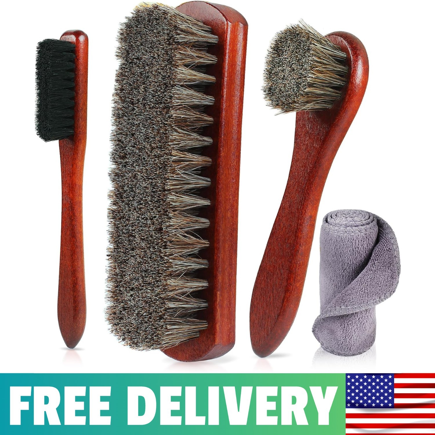 4-Piece Horsehair Shoe Brush Shine Kit, Horse Hair Brush For Leather |  Shoe