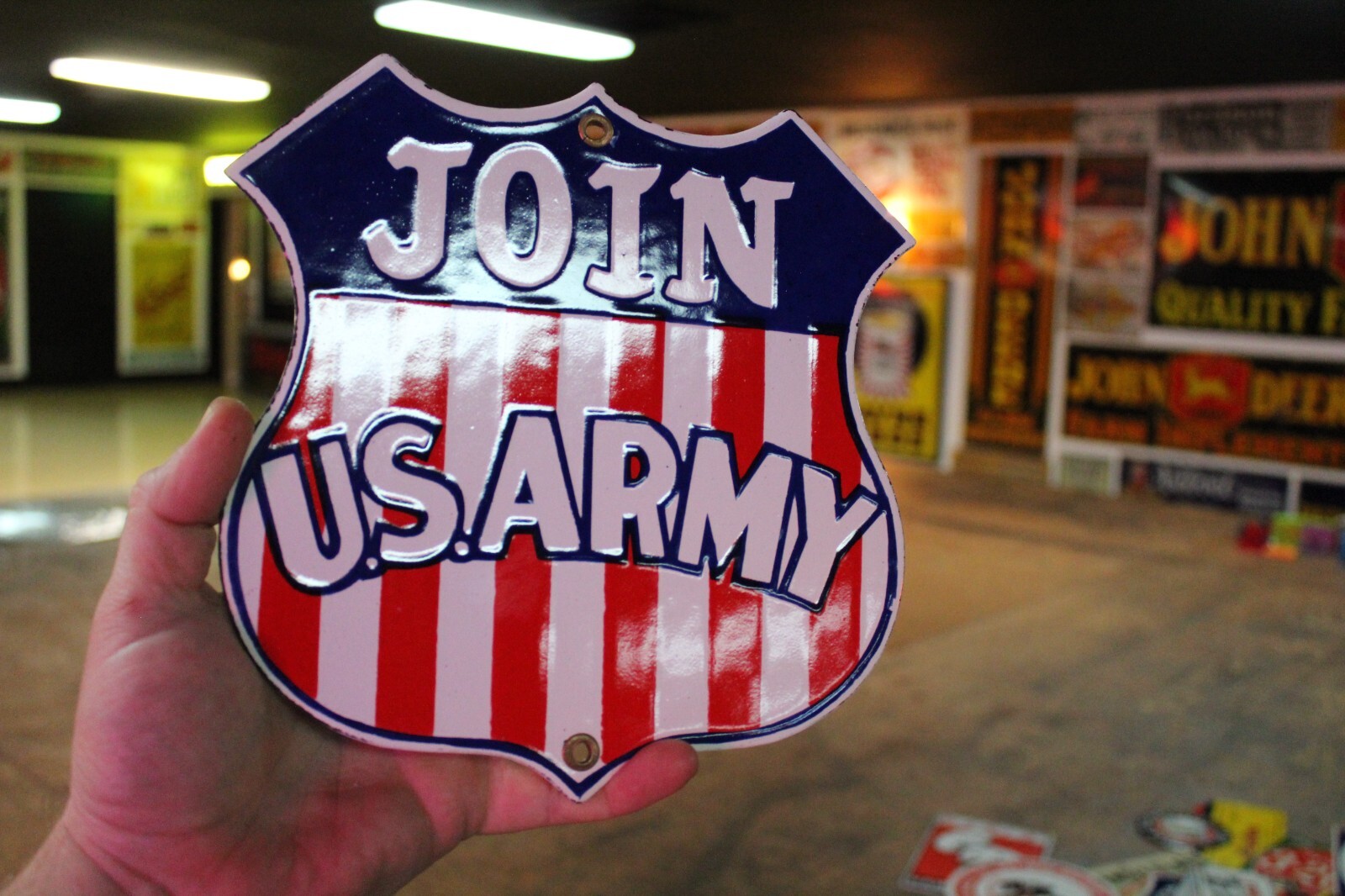 JOIN U.S. ARMY SHIELD PORCEALIN METAL SIGN WWI WWII WAR NAVY GAS OIL VET USA