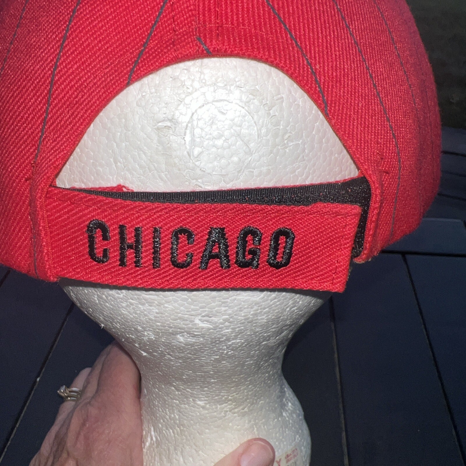 Chicago’s Wind City Red with Black Pinstripe Hat Cap Hook Loop EUC