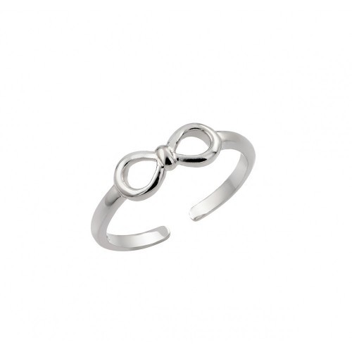 .925 Sterling Silver Rhodium Plated Mini Bow Toe Ring / Finger Ring Adjustable