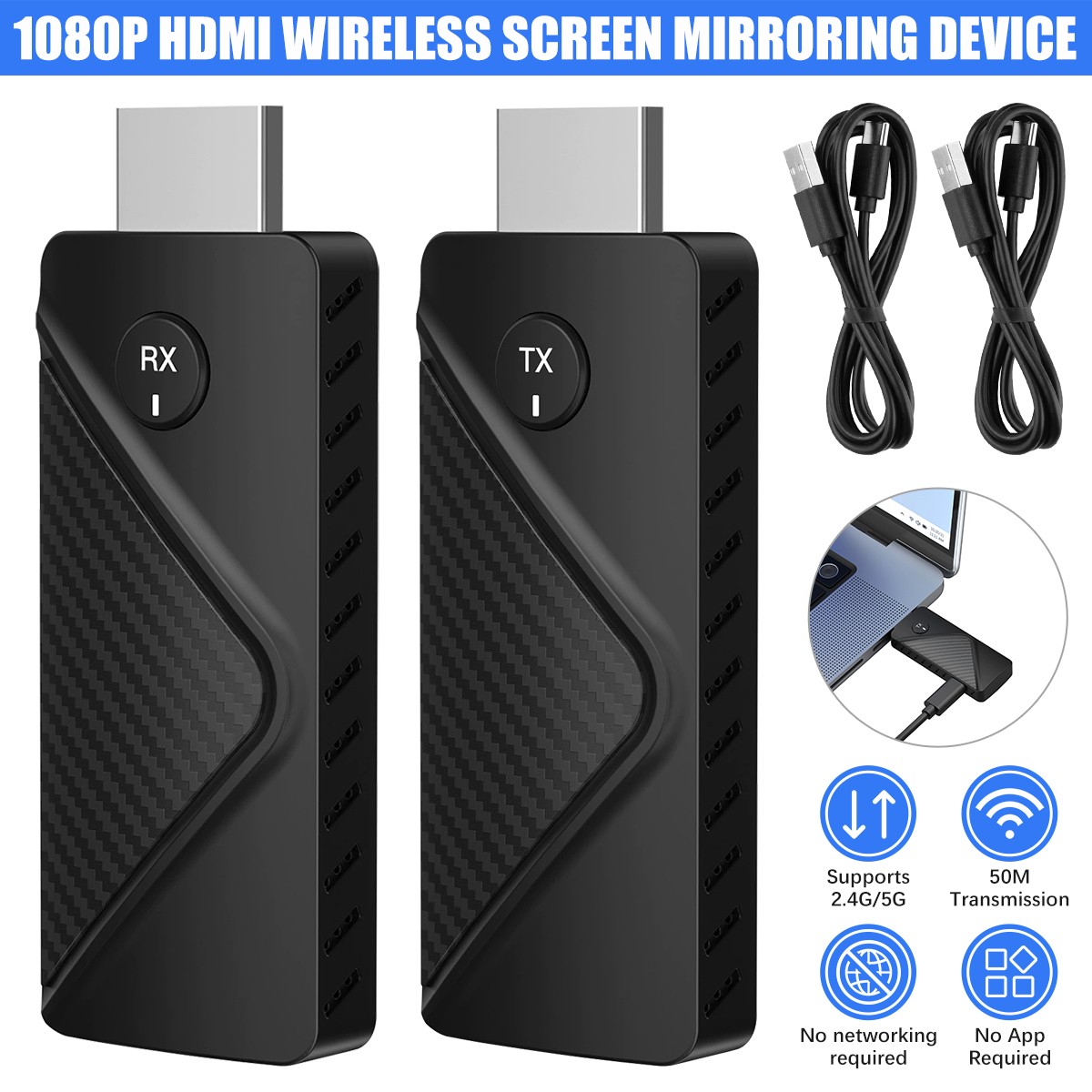 Wireless HDMI Transmitter & Receiver Kit TV Stick Dongle fit PC, Camera, Laptop