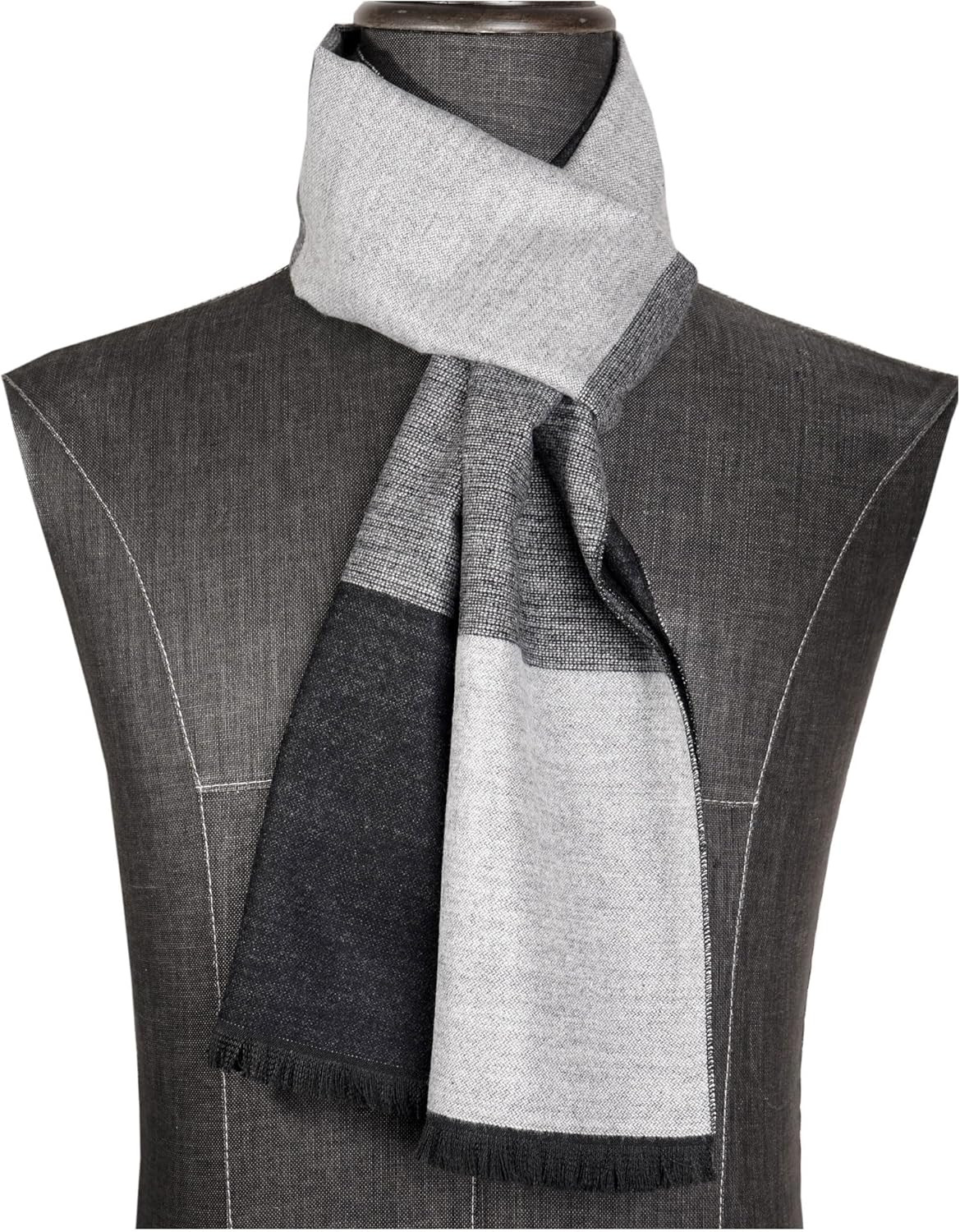 Men'S Winter Warm Scarf with Tassels Soft Classic Mens Cashmere 06_Black&Gray