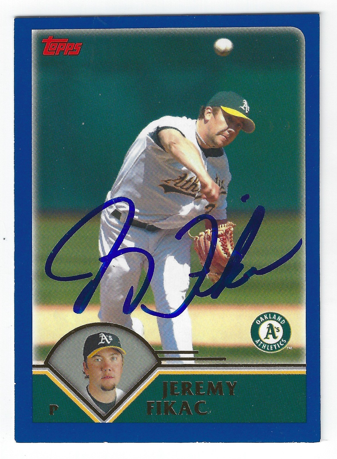 JEREMY FIKAC OAKLAND A'S SIGNED BASEBALL CARD SAN DIEGO PADRES MONTREAL EXPOS