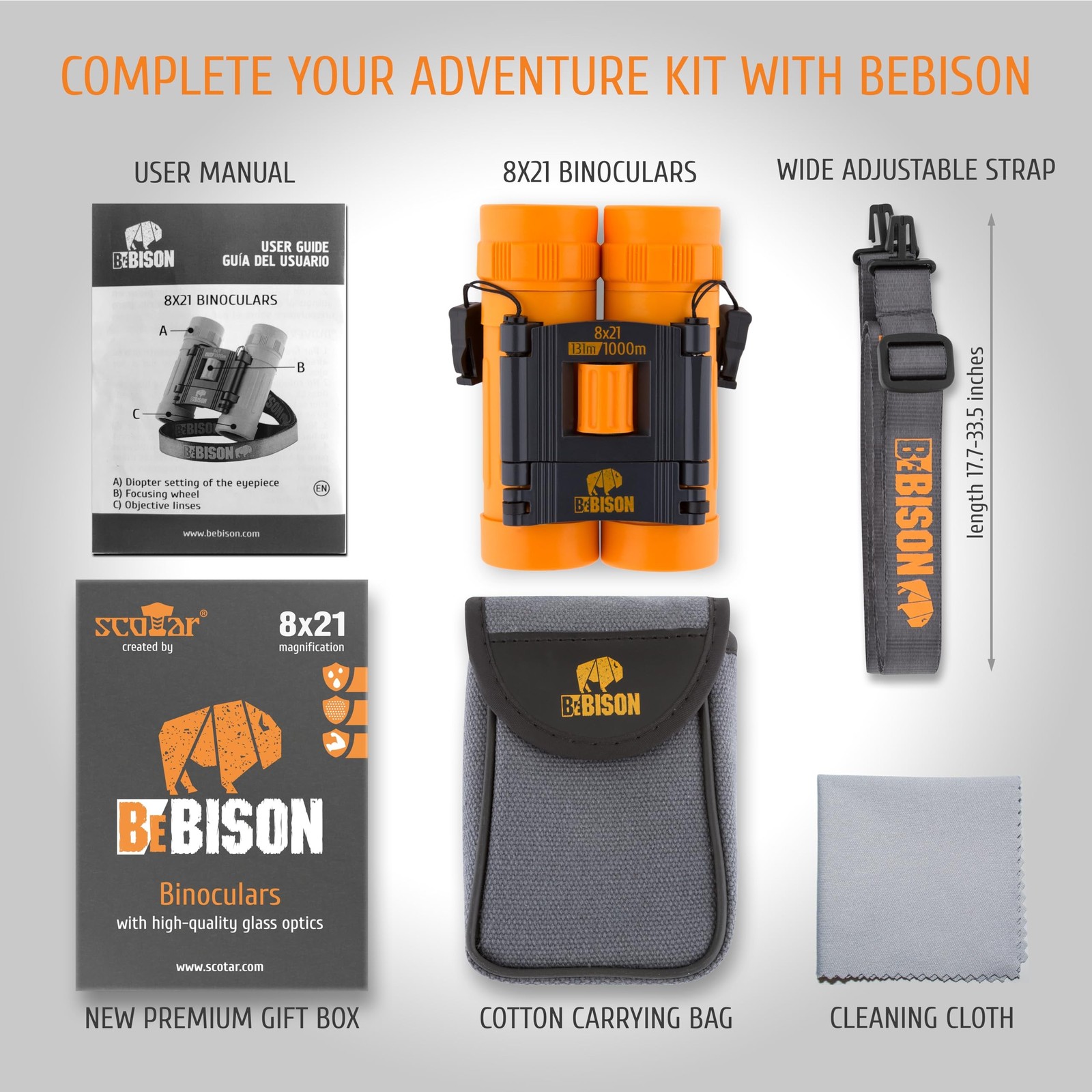 BeBison Binoculars for Kids - 8x21 High Resolution Real Optics - Compact Fold...