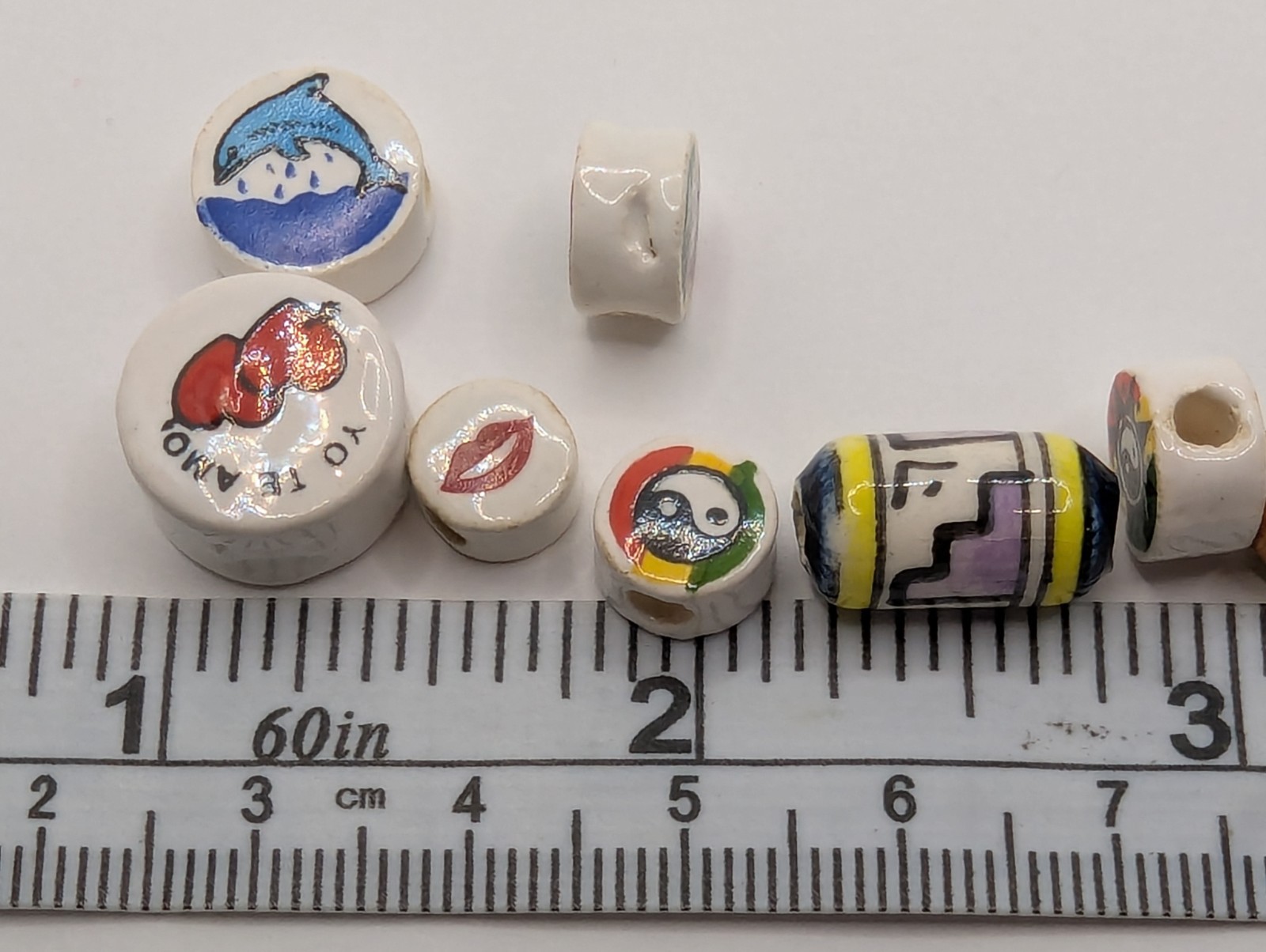 100 Hand Painted Vintage Mixed Ceramic Peruvian Inca Loose Beads. Same 100 Beads
