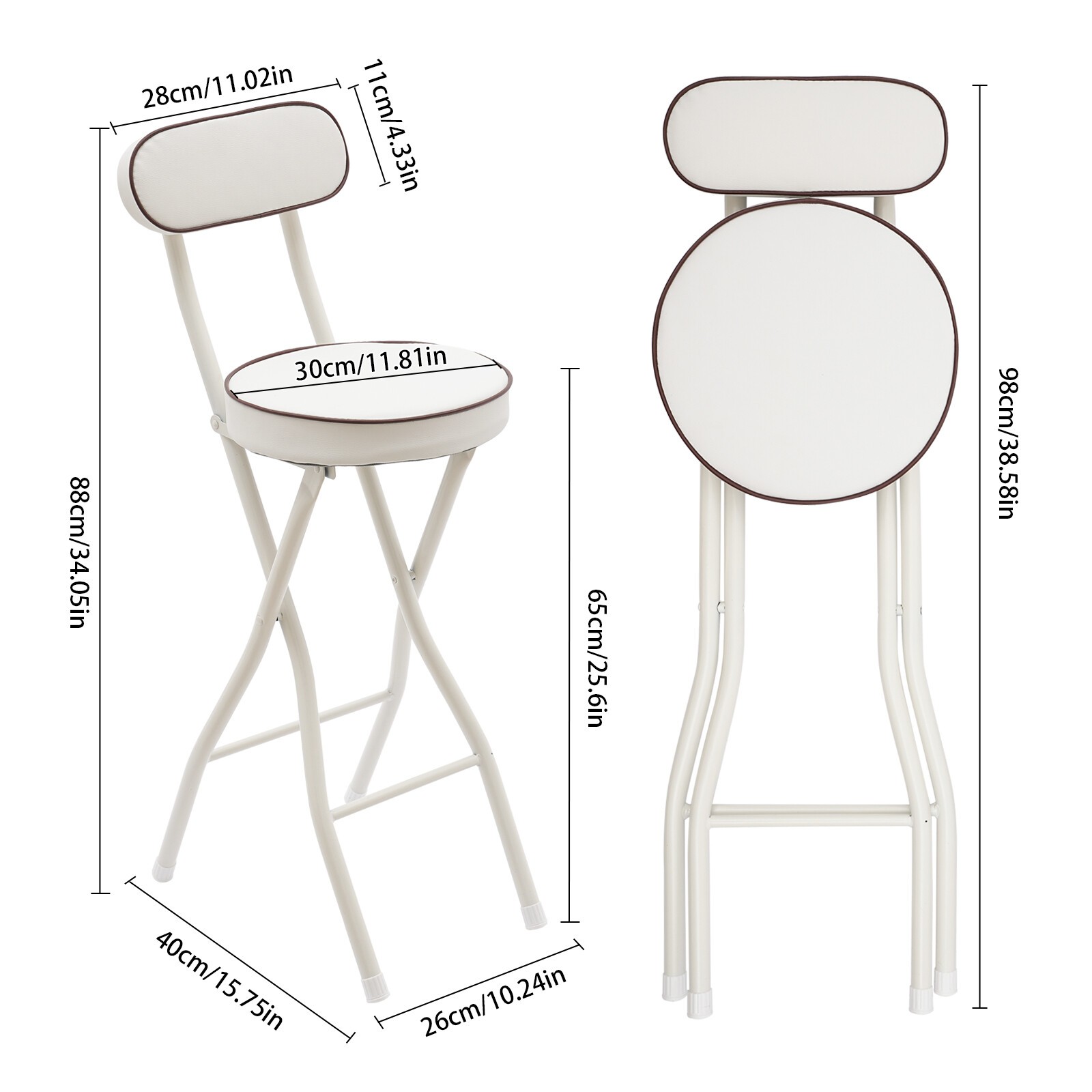 2 Pcs Folding Bar Stool with Backrest Tall Foldable Stool Chair Portable High...