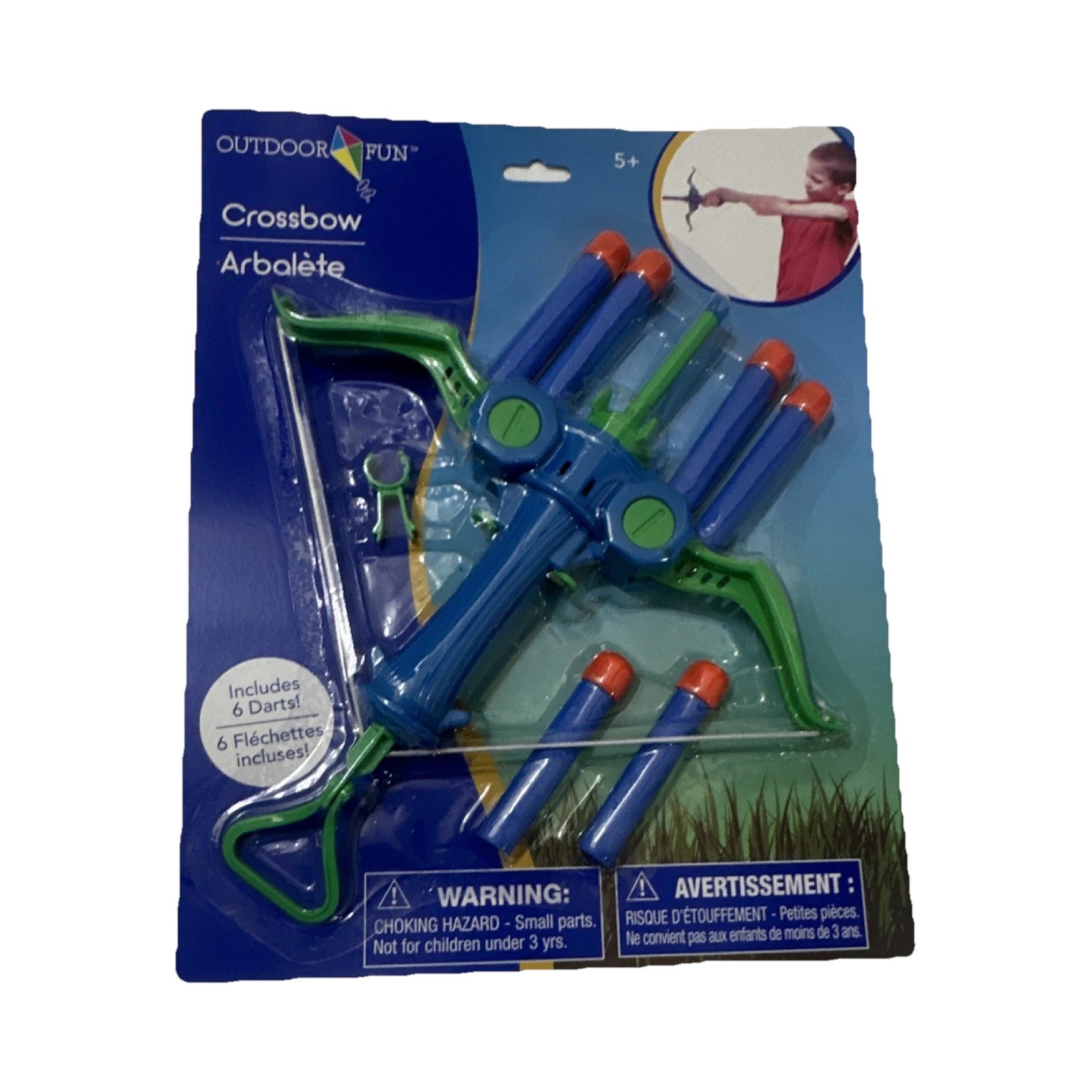 Outdoor Fun Crossbow Dart Gun Toy with 6 Soft Darts, Ages 5+, Blue/Green