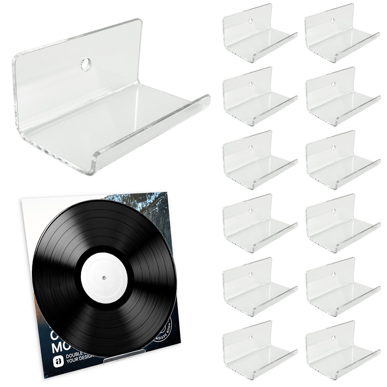 12 Pack Clear Vinyl Record Holder Wall Mount Invisible Floating Acrylic Album R