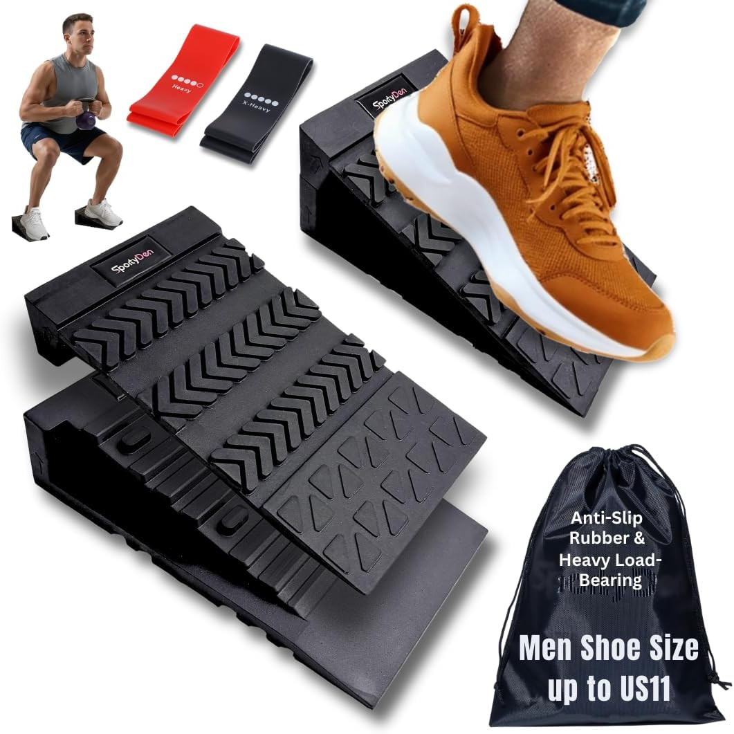 Squat Wedge Block - Non Slip Rubber - 3 Adjustable Angles - Men Shoe Size up to