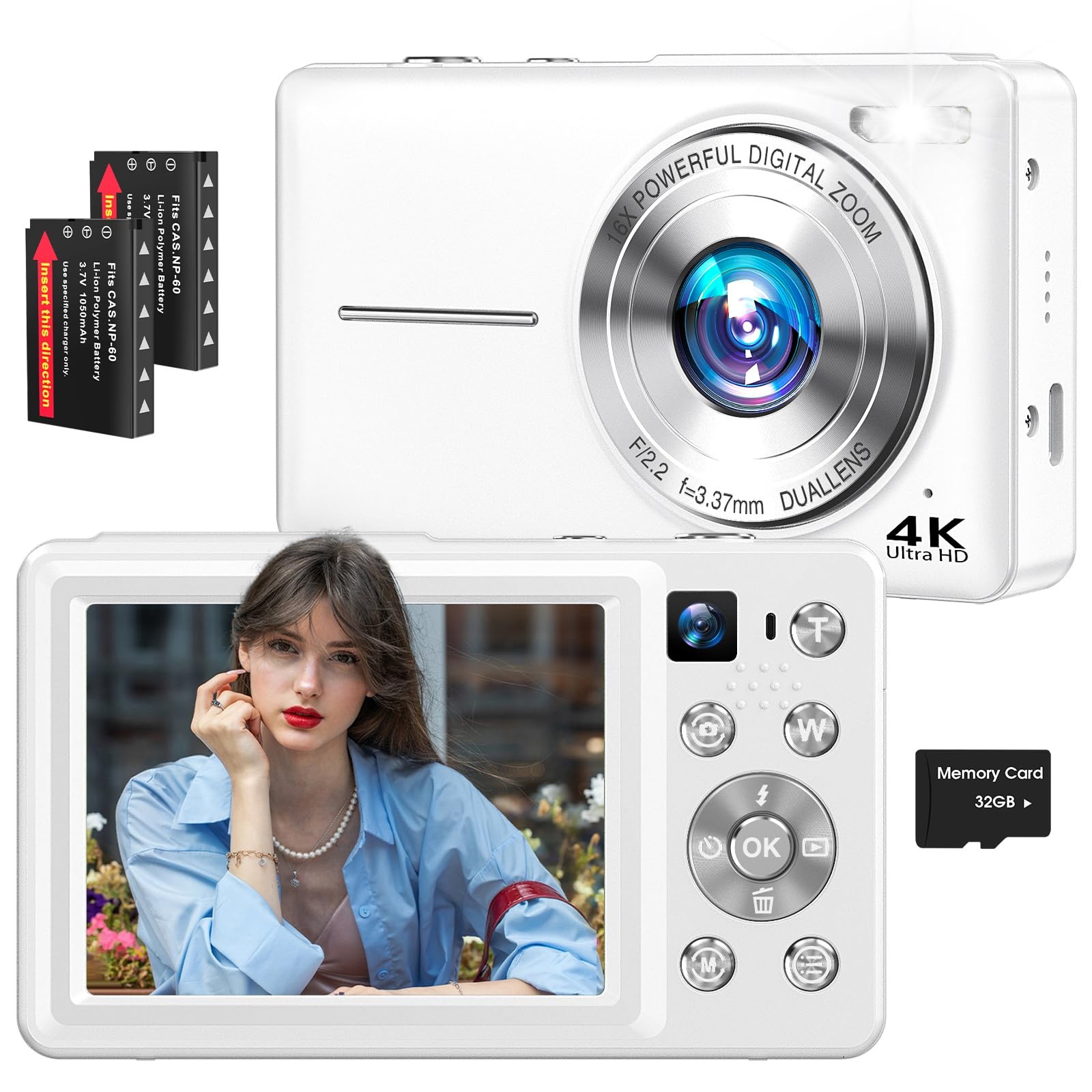 4K Digital Camera, 64MP Autofocus Vlogging Camera with Dual Lens, 16X Digital