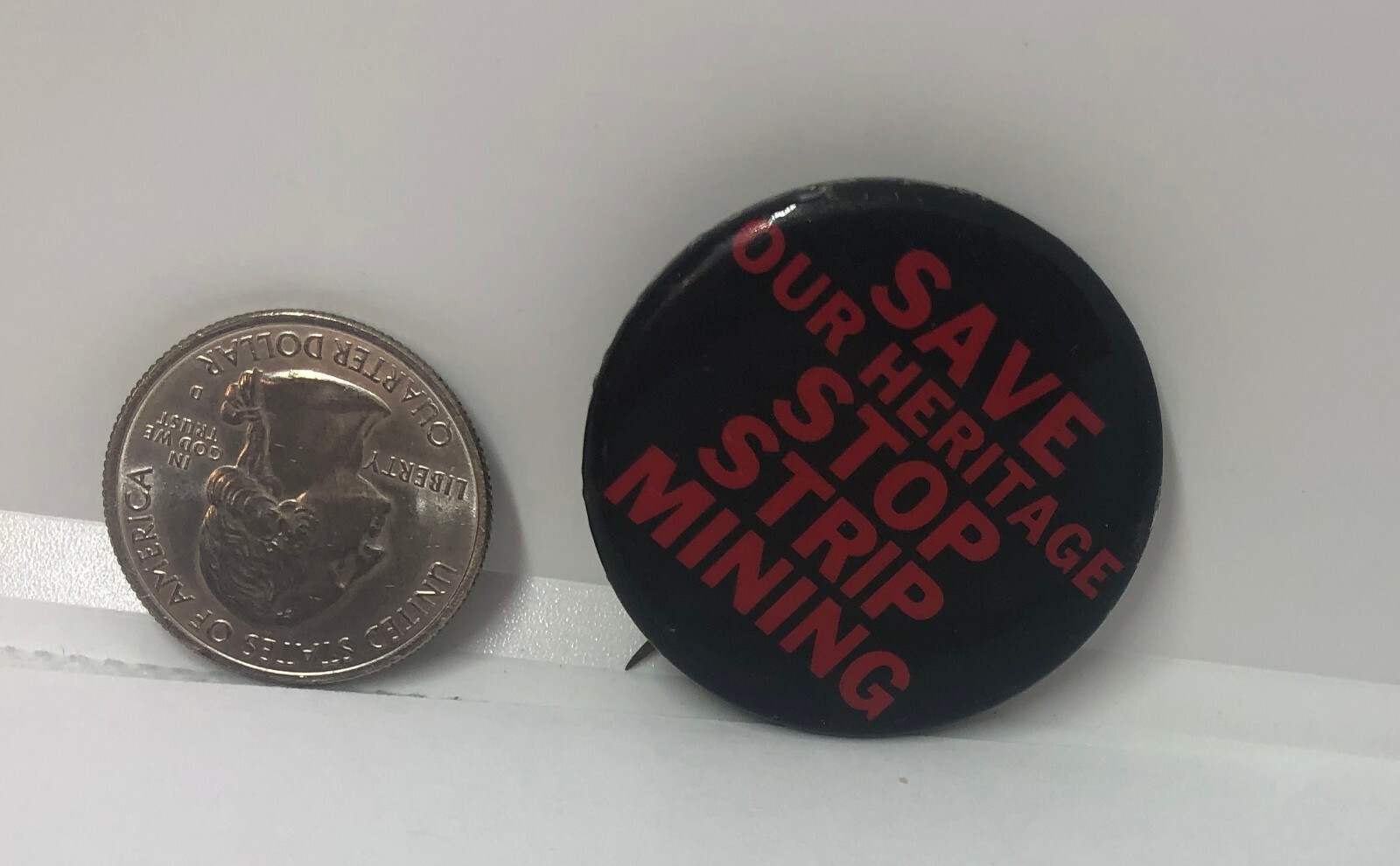 Vintage Save Our Heritage Stop Strip Mining Pin