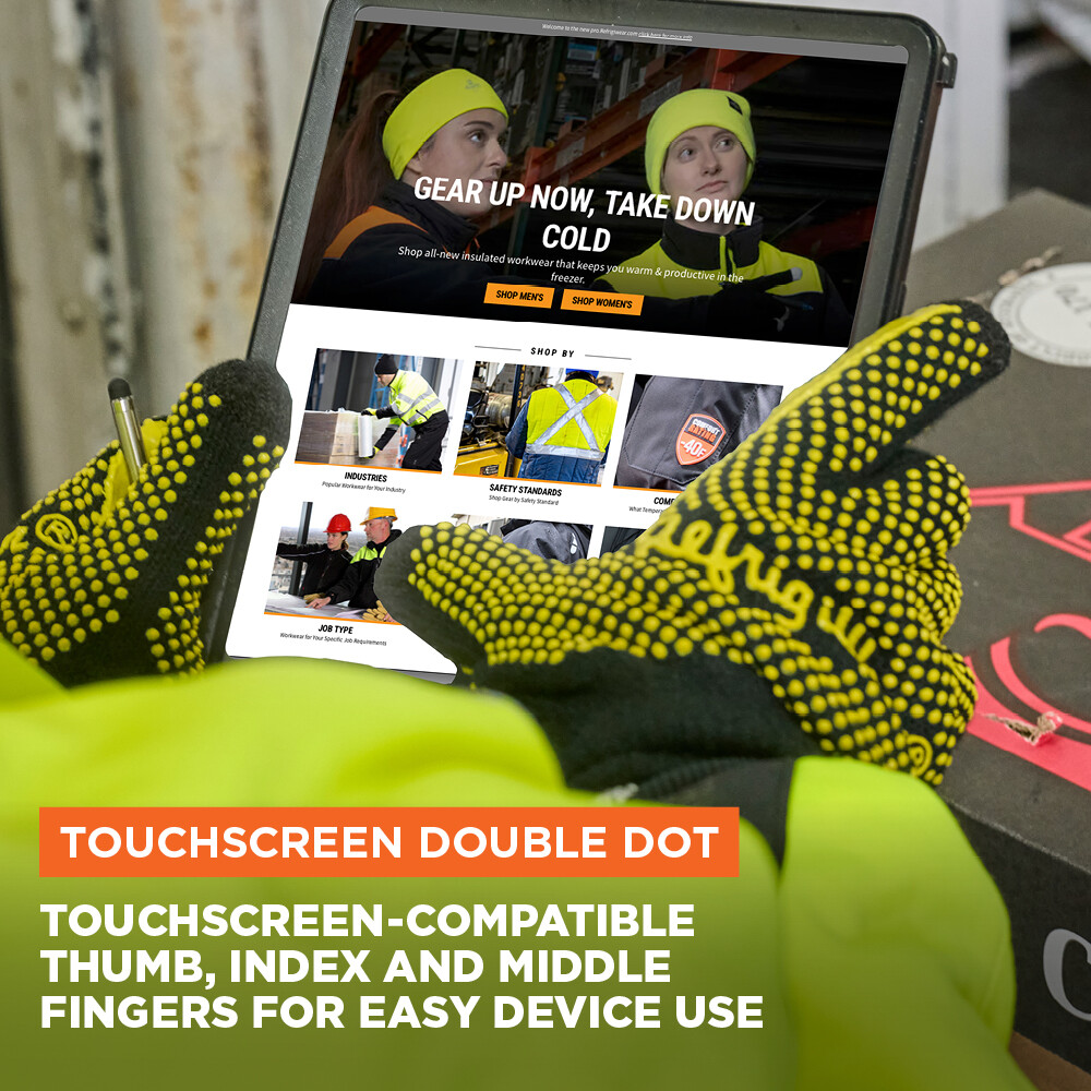 RefrigiWear Touchscreen Double Dot Grip Hi Vis Glove (Pack of 12 Pairs)