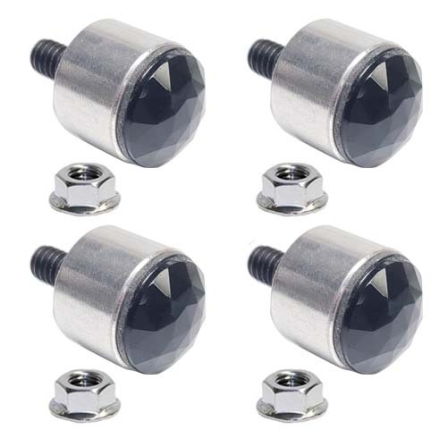 4 Silver Pol Billet & Black Crystal Gem License Plate Frame Screws Lic Bolts