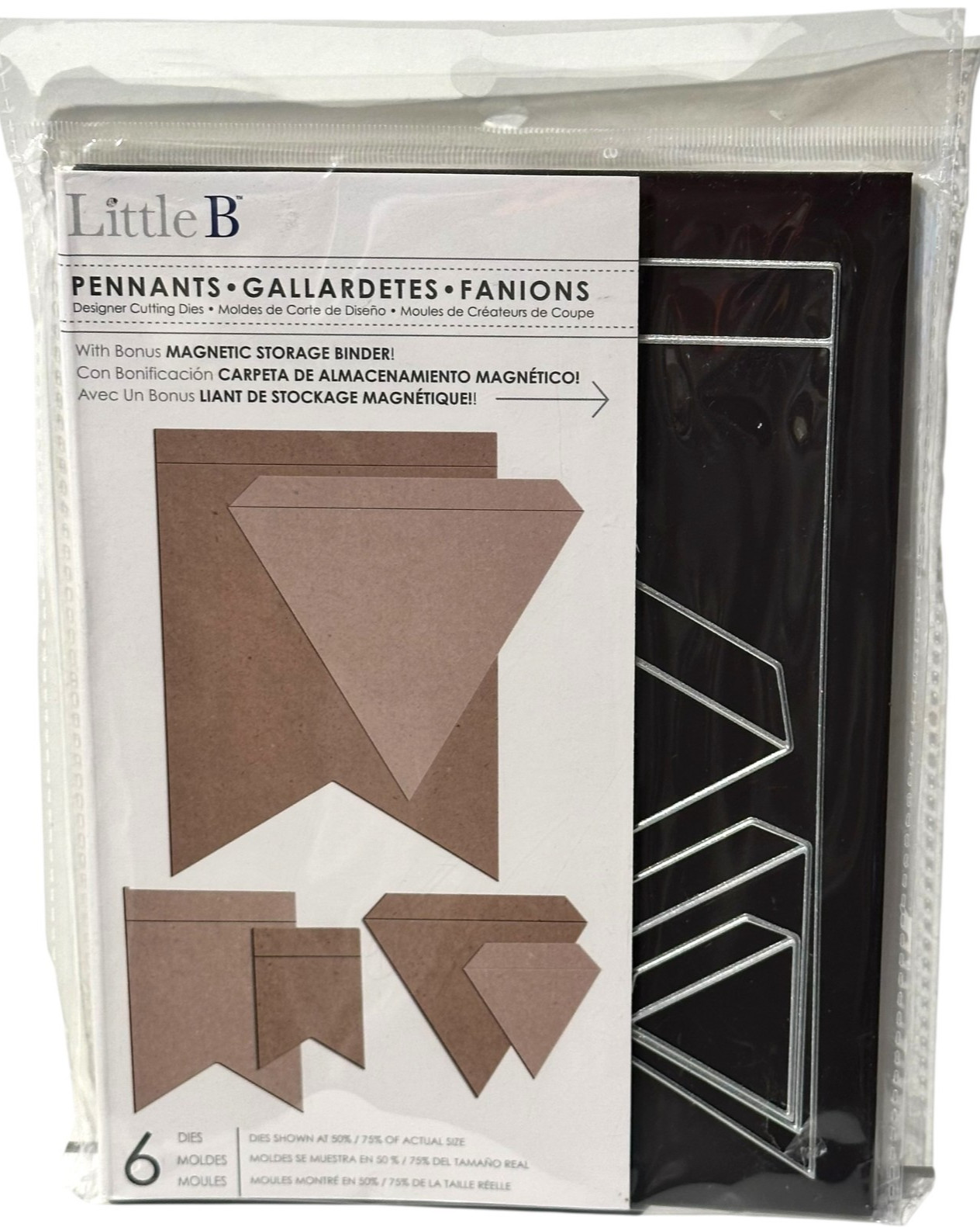 Little B Designer Paper Cutting Pennant Dies 6 Banner Shapes Magnet Storage