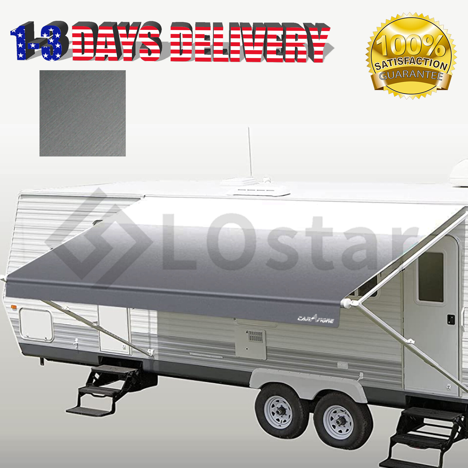 RV Awning Fabric 7'1''-18'1'' Width Camper Awning Replacement Shade Gray Fade