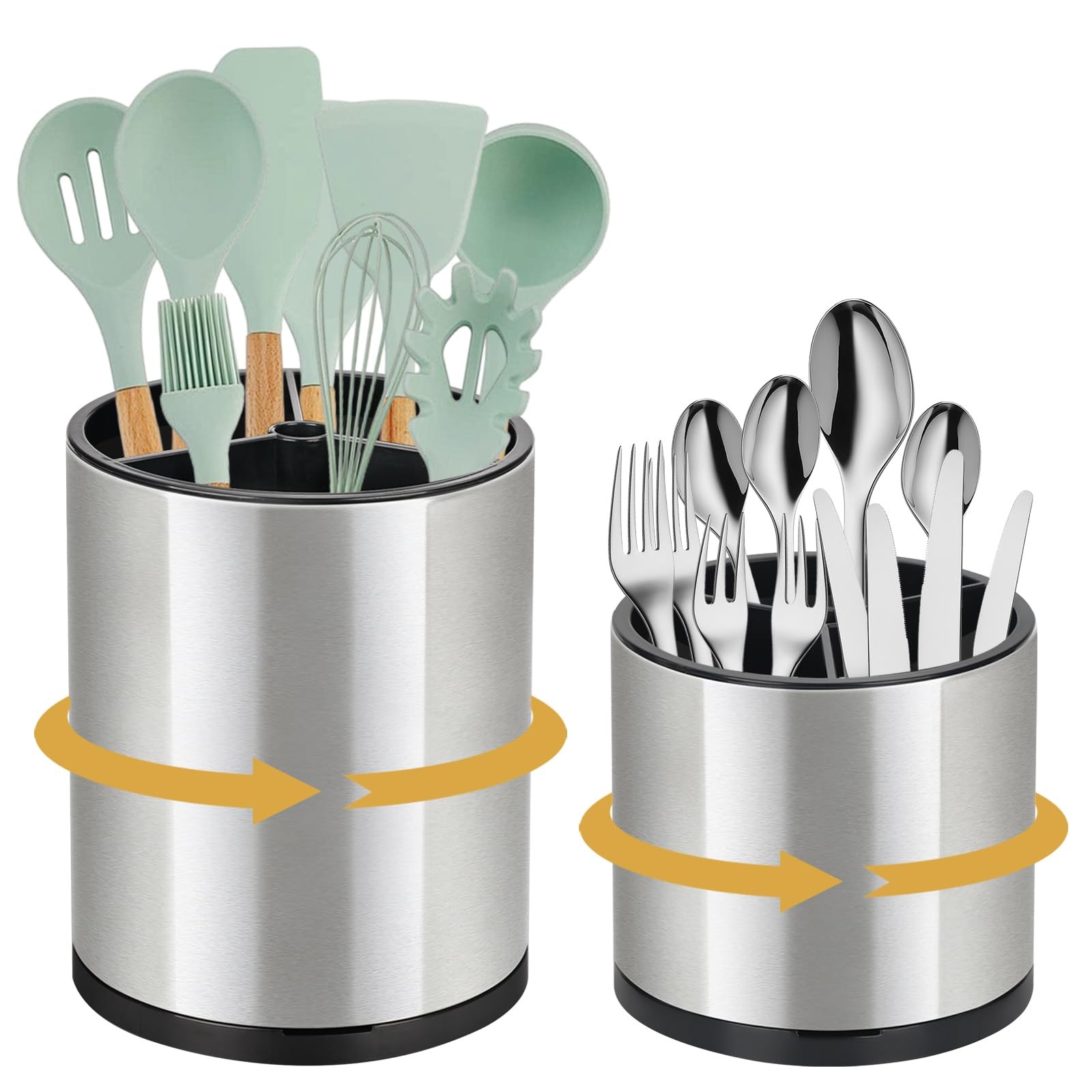 2Pack Kitchen Utensil Holder Set - 360° Rotating Stainless Steel Large Cookin...