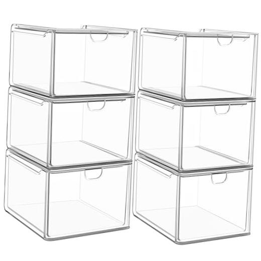 6 Pack Small Clear Stackable Acrylic Storage Boxes for Art Tool & 6 Small