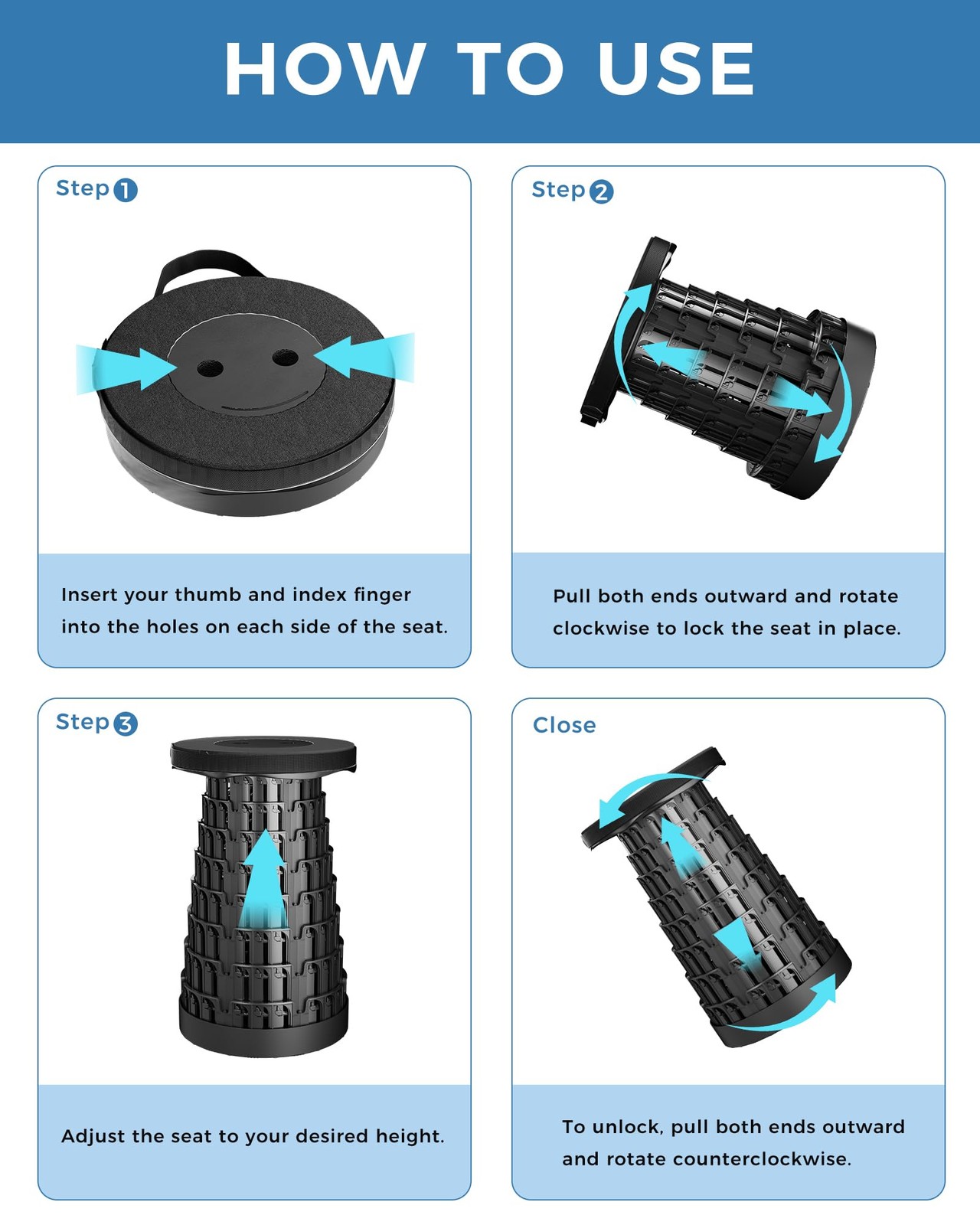 Upgraded Collapsible Stool with Removable Cushion & Waterproof Carry Bag - Po...