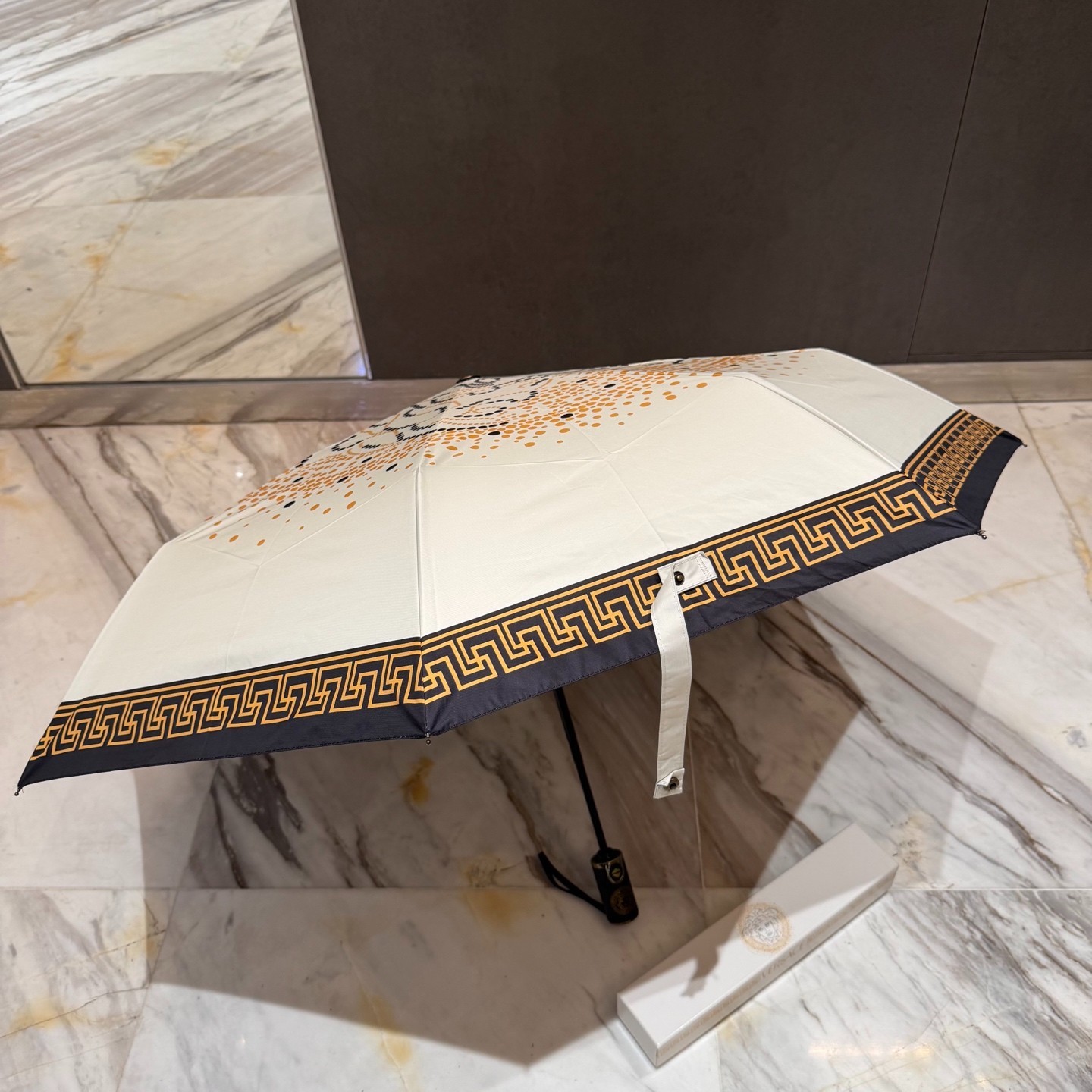Versace white Dot Medusa Umbrella Automatic 3-Fold Sun Rain Parasol