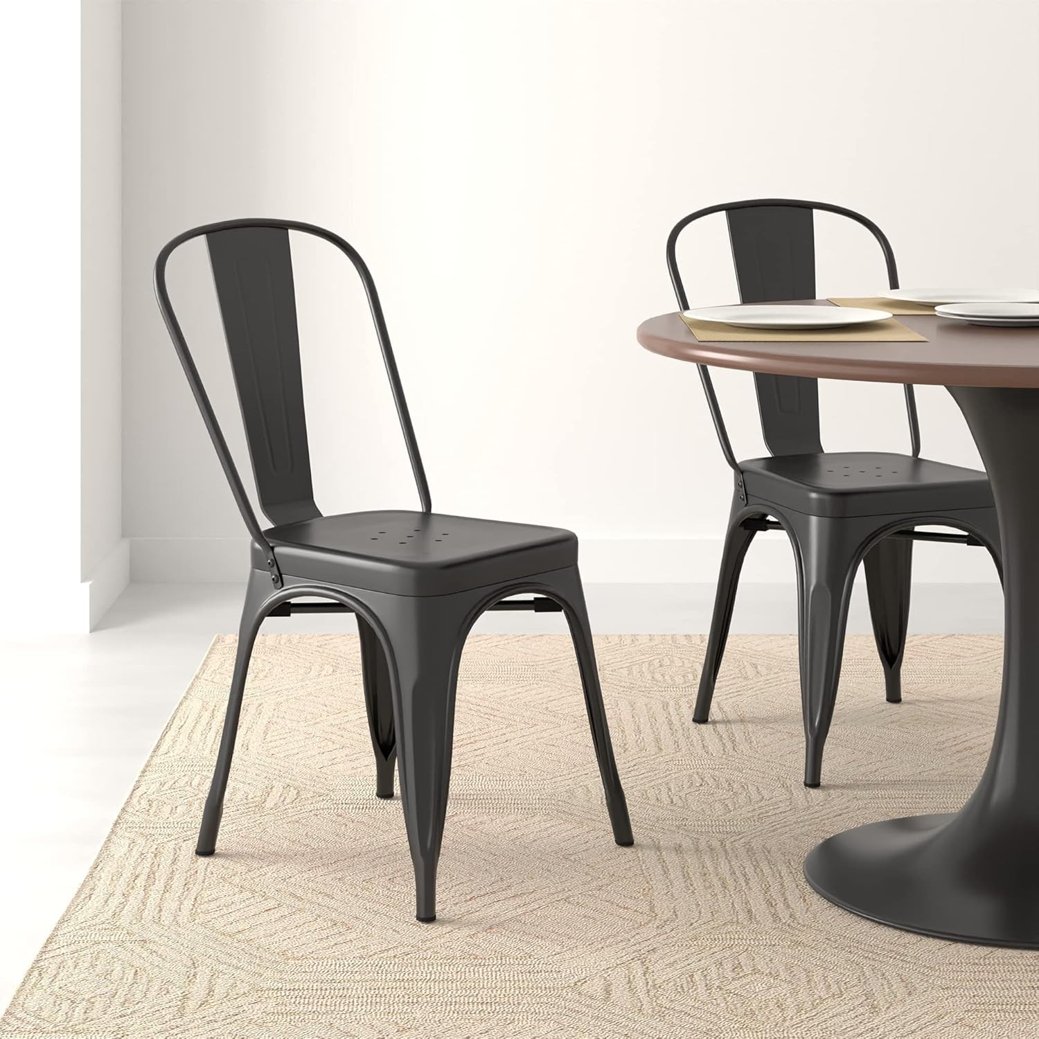Metal Dining Chairs Easy to Assemble Indoor/Outdoor Stackable Matte Black 4-Pack