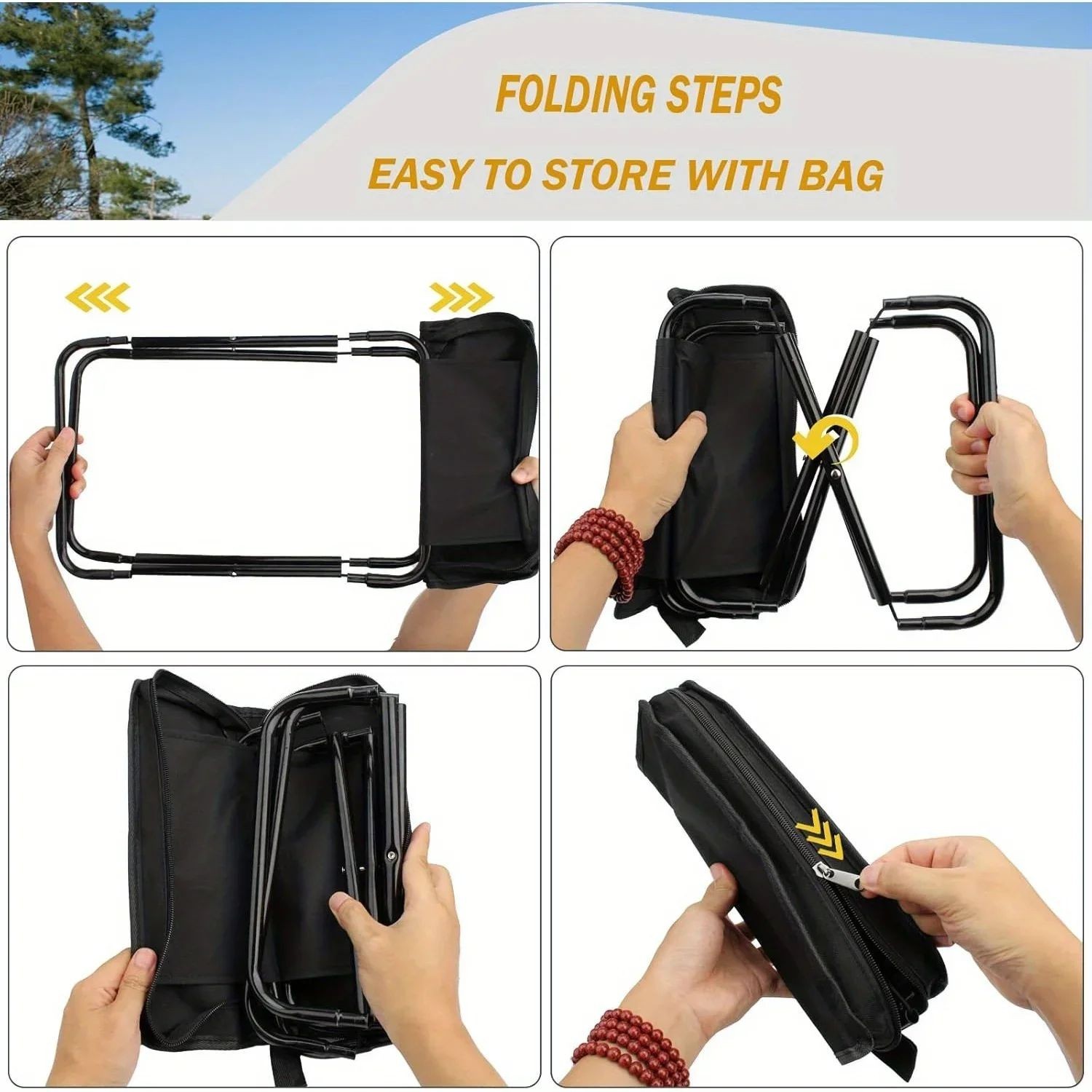 Portable Foldable Camping Stool Lightweight Compact Chair Backpack Outdoor