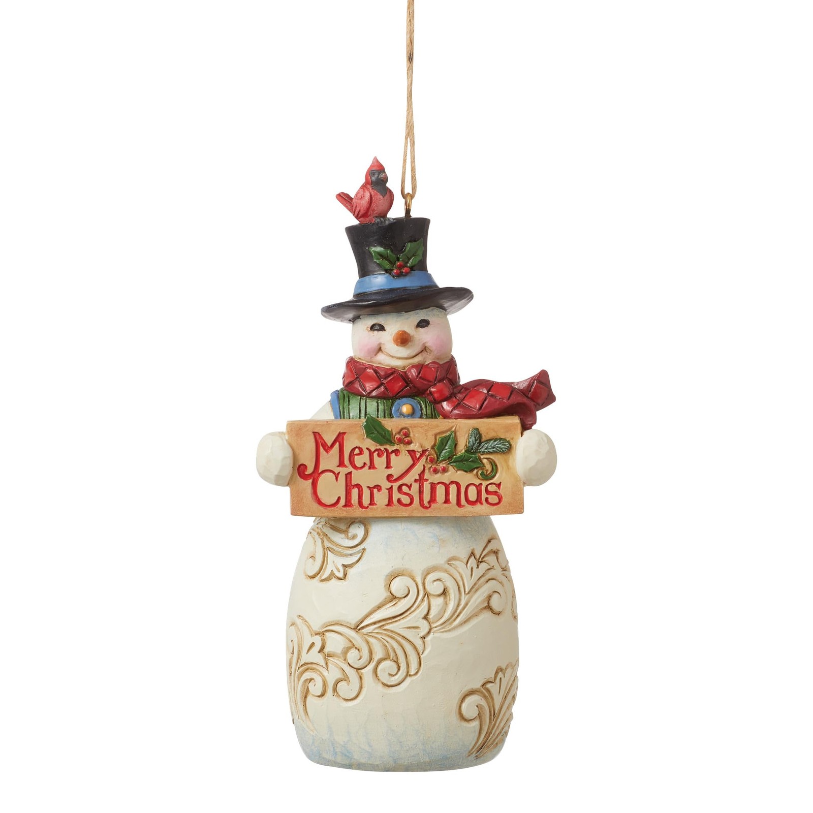 Enesco Jim Shore Heartwood Creek Snowman Holding Merry Christmas Sign Hanging Or