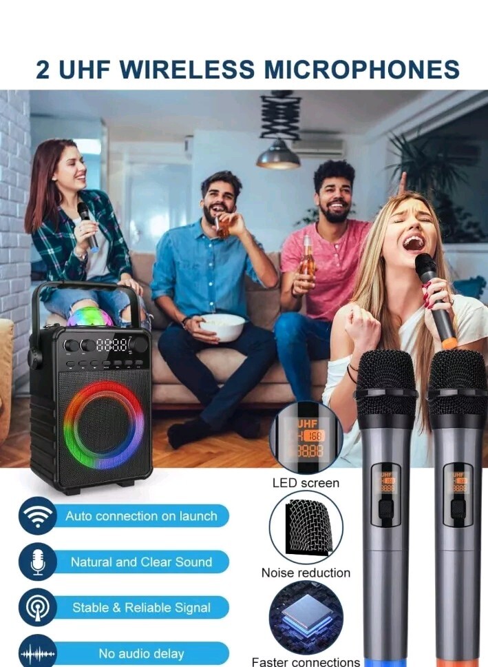 Amazmic Karaoke Machine with 2 Wireless Microphones,