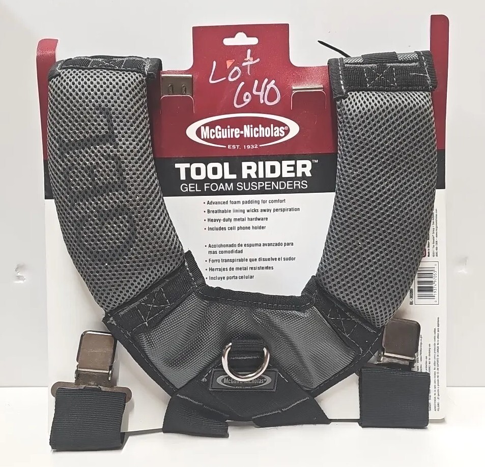 McGuire Nicholas Tool Rider Gel Foam Padded Suspenders  BL 30289 Alligator Clips